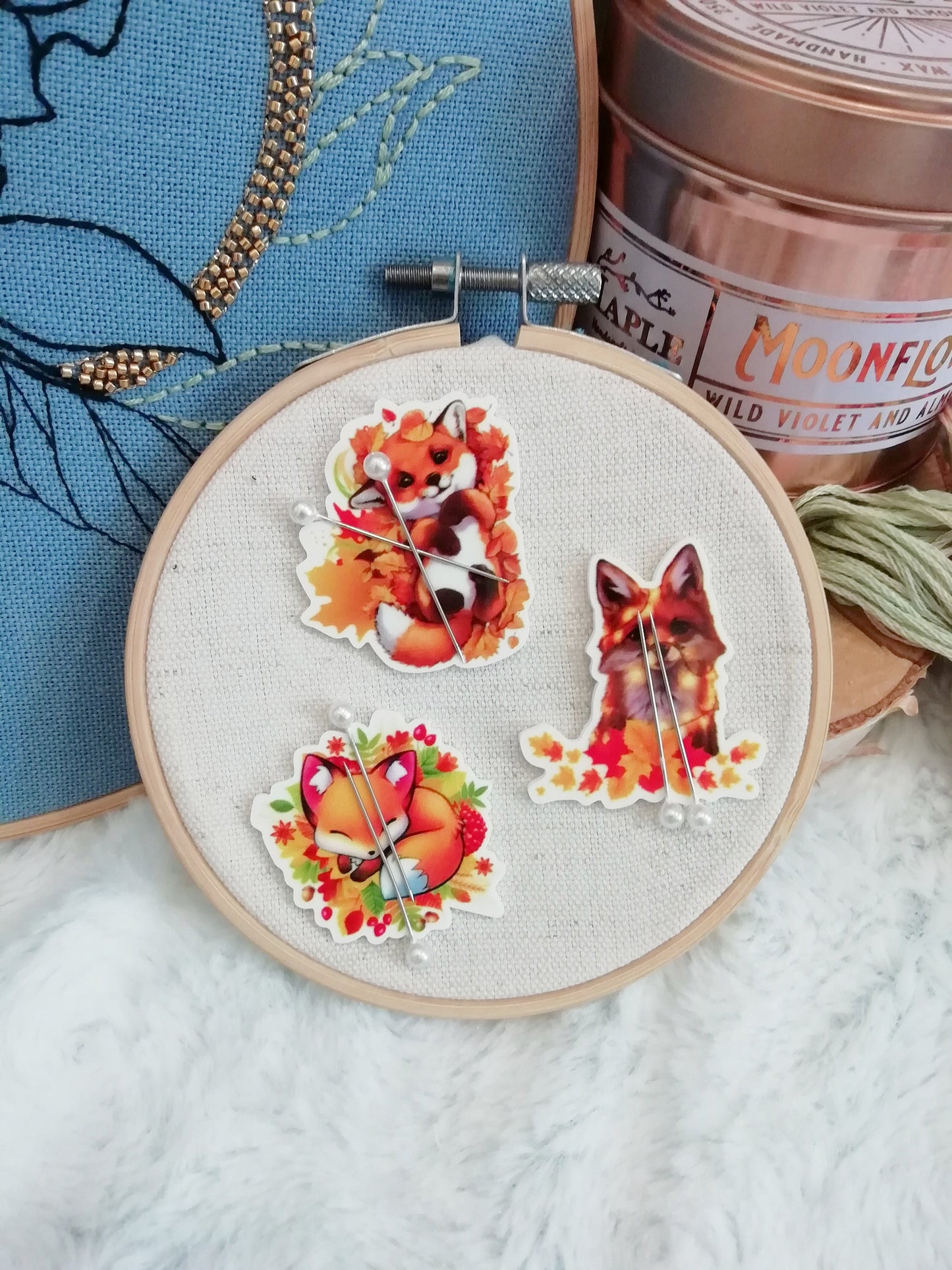 Magnetic needle holder / needle minder "Cute fox", "Sleepy fox" or "Eclats de lumiere"