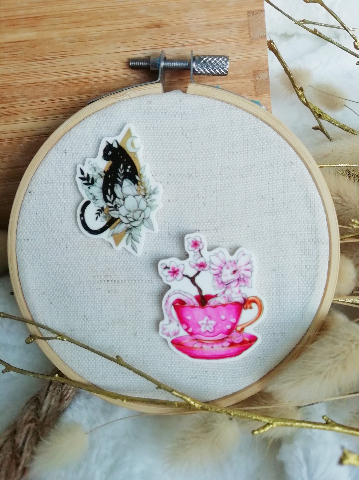 Magnetic needle holder / needle minder "Dragon tea", "Cat and peony"