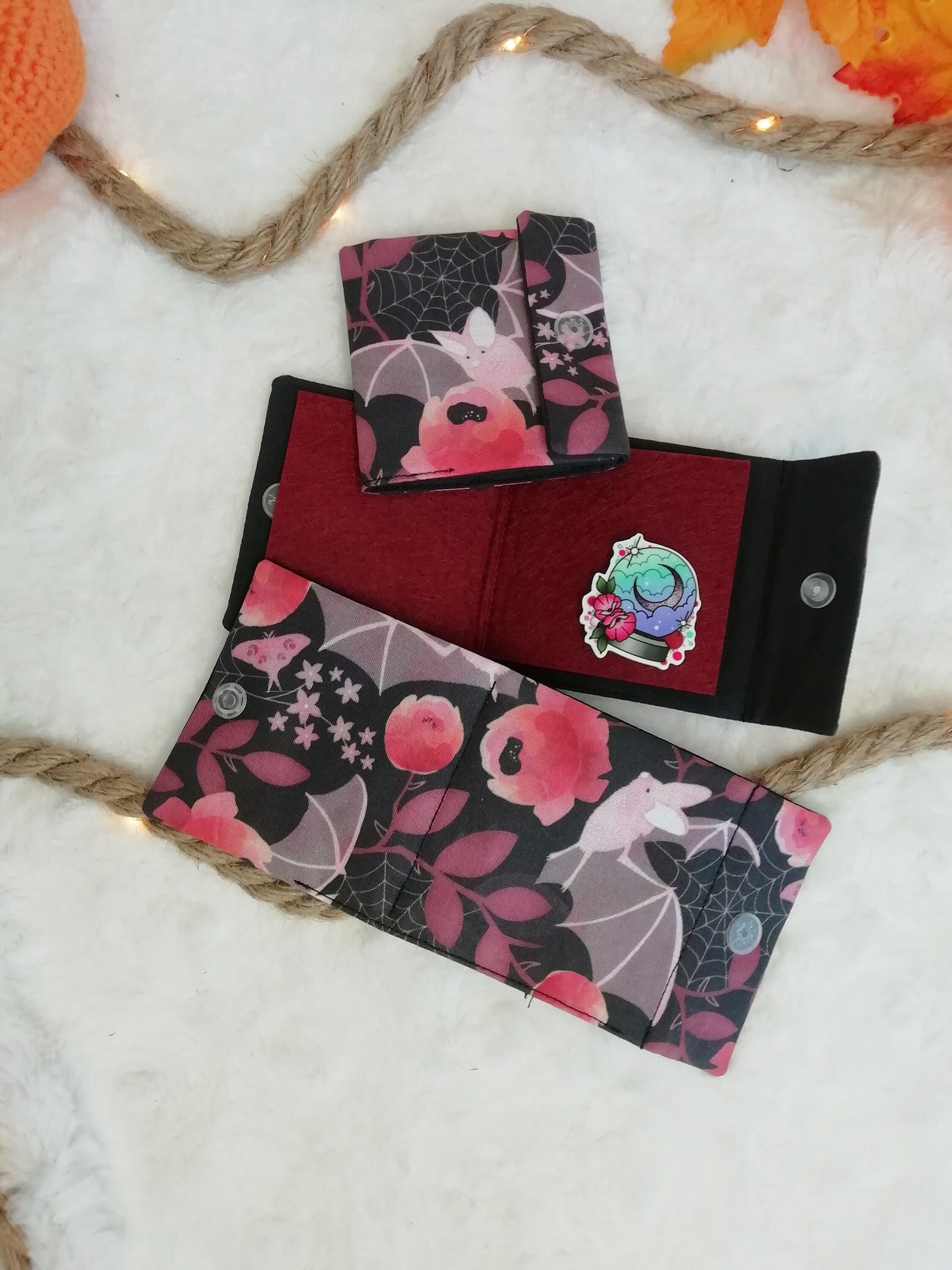 Needlepoint notebook / travel needle holder "Stars and moons", "Bats and peonies" and "Crystals"