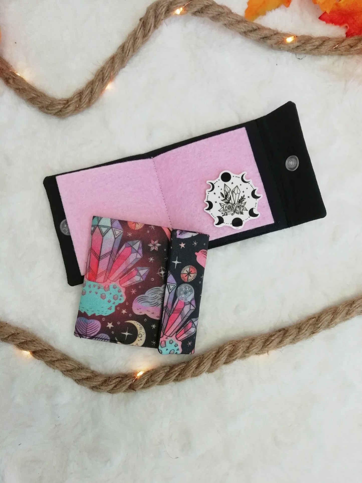 Needlepoint notebook / travel needle holder "Stars and moons", "Bats and peonies" and "Crystals"