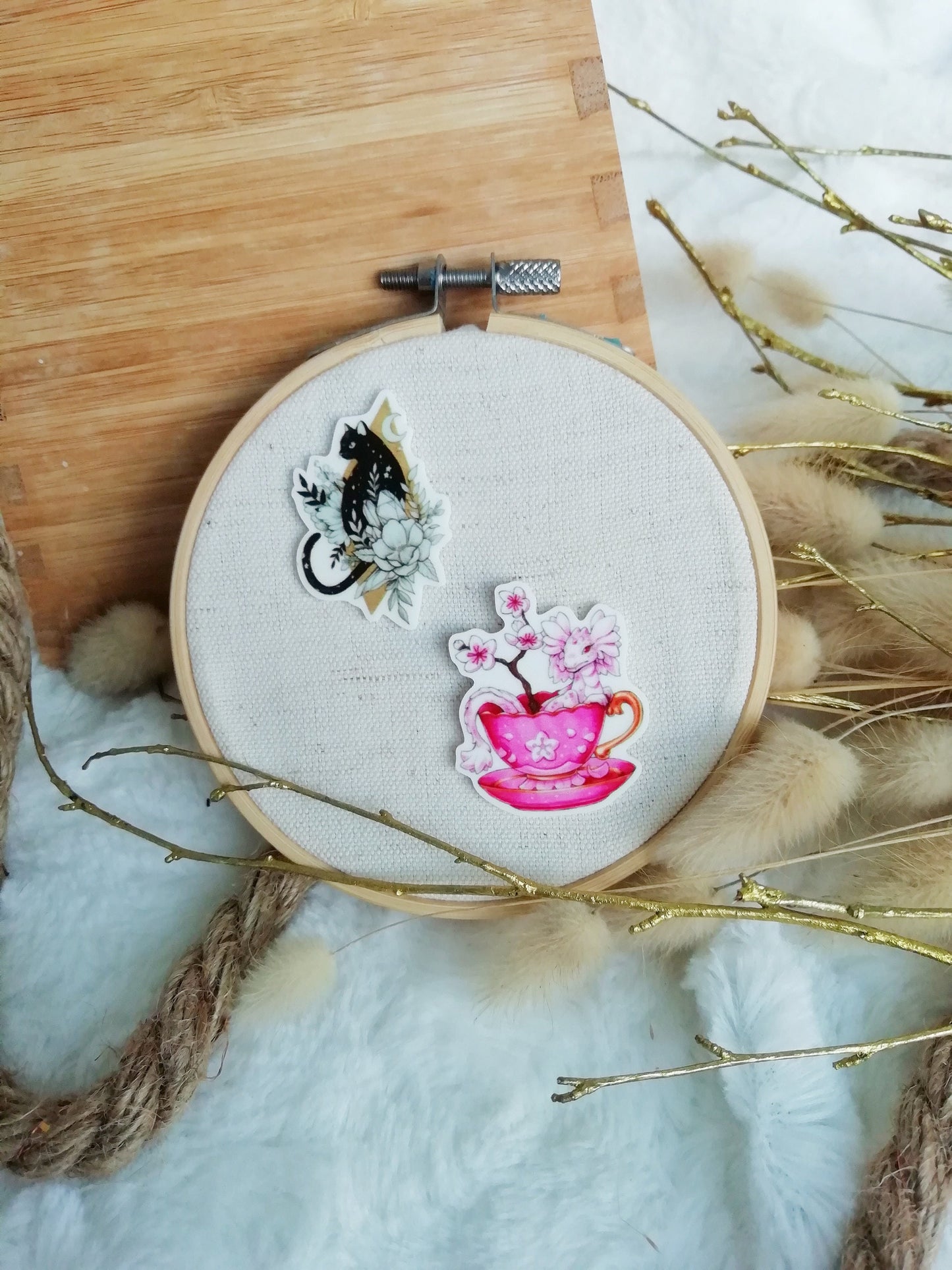 Magnetic needle holder / needle minder "Dragon tea", "Cat and peony"