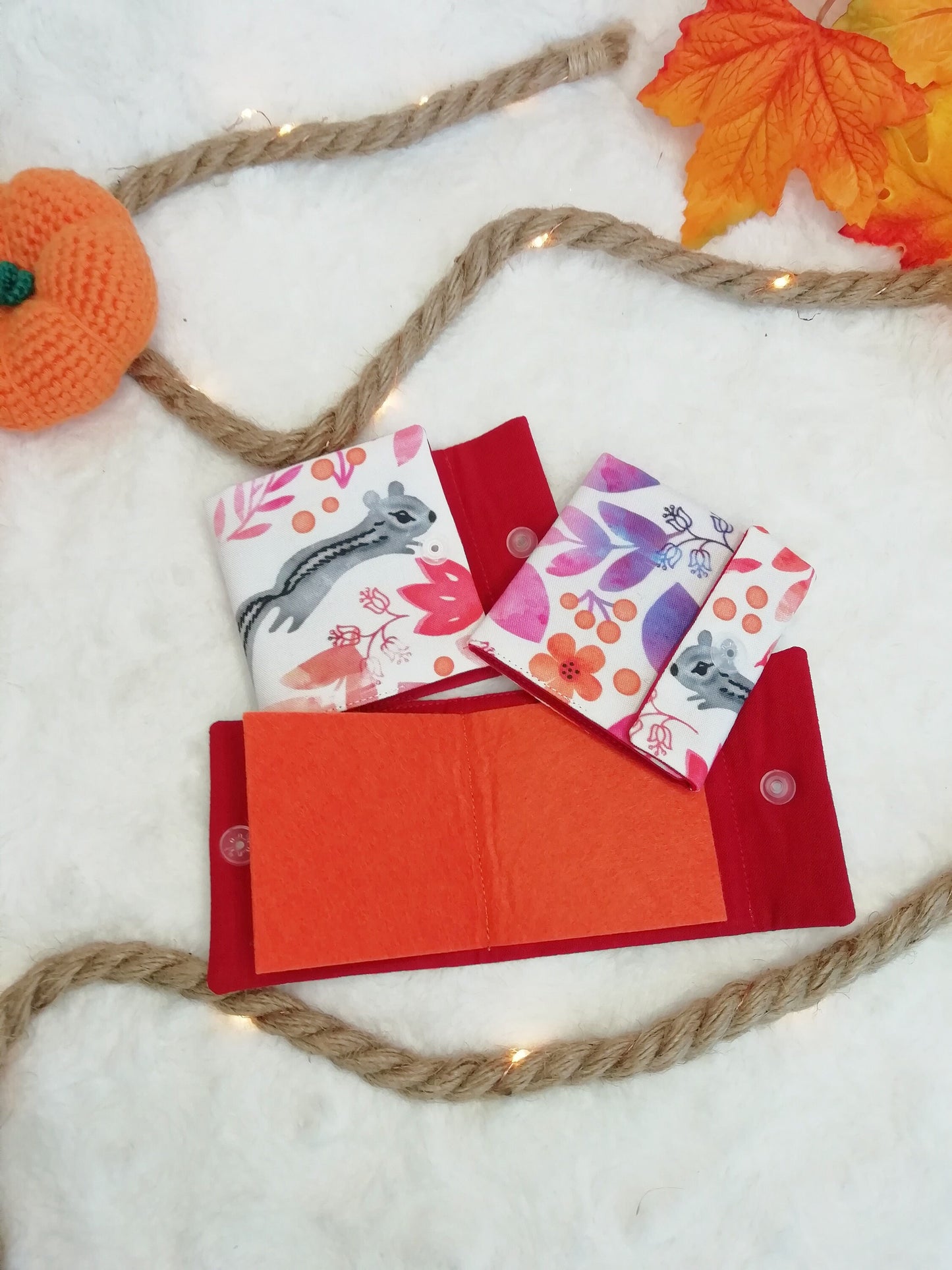 Needlepoint notebook / travel needle holder "Leaping Squirrel", "Sleeping Fox" and "Dragons"