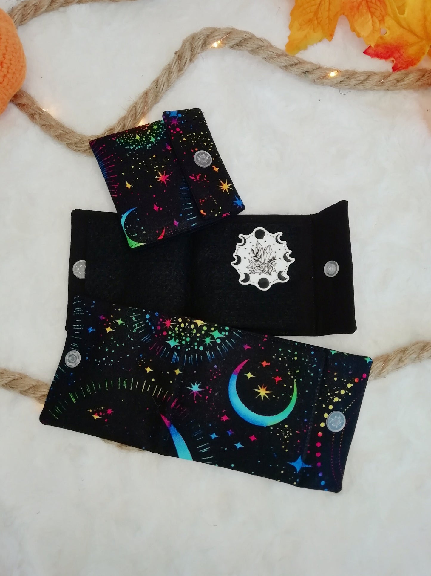 Needlepoint notebook / travel needle holder "Stars and moons", "Bats and peonies" and "Crystals"