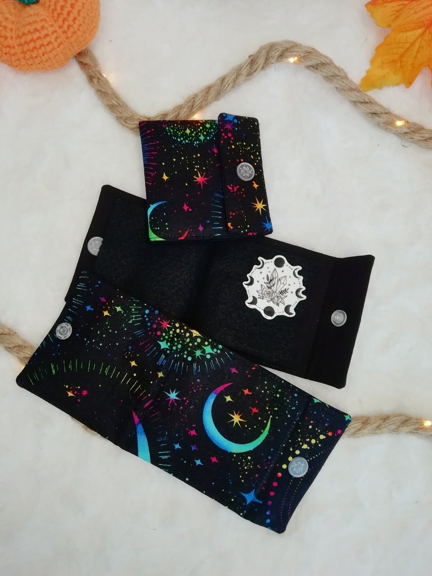 Needlepoint notebook / travel needle holder "Stars and moons", "Bats and peonies" and "Crystals"