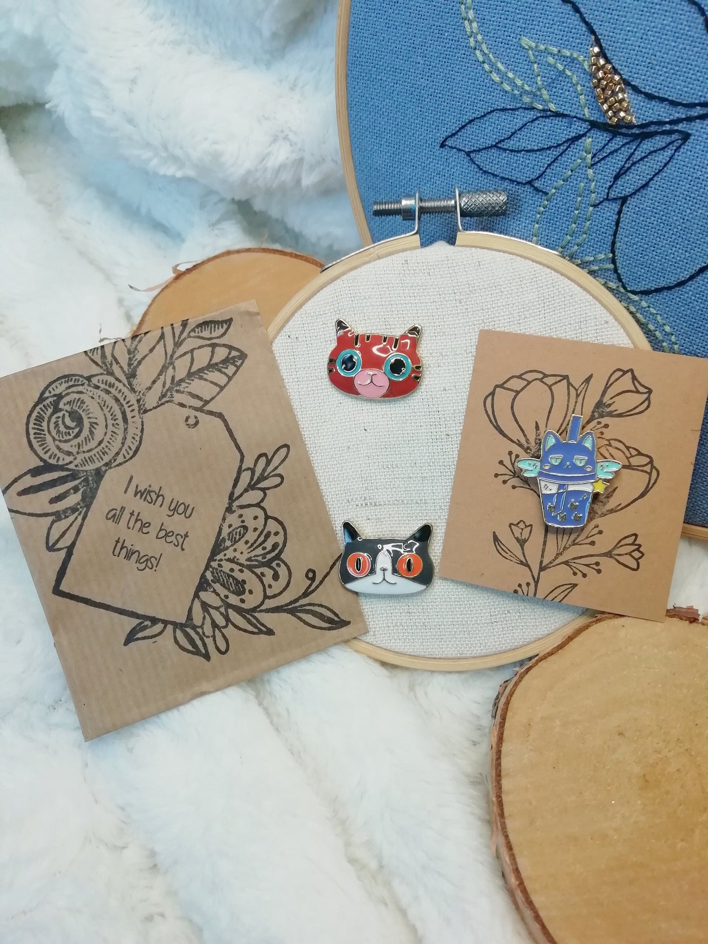 Magnetic needle holder for embroidery "BubbleCat", "Red cat" and "Grey and white cat"