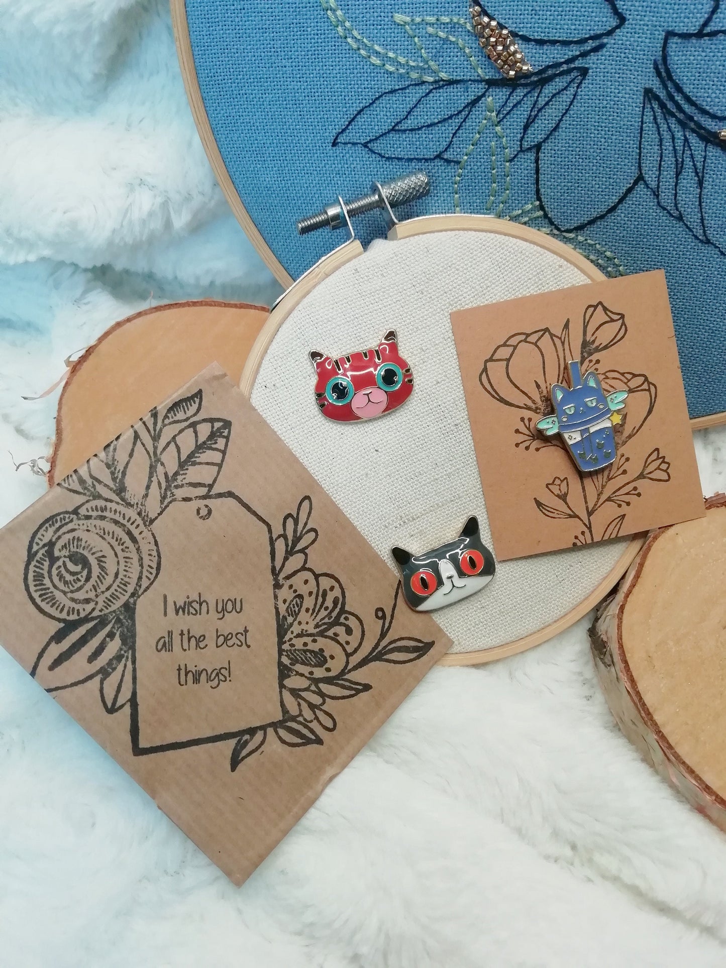 Magnetic needle holder for embroidery "BubbleCat", "Red cat" and "Grey and white cat"
