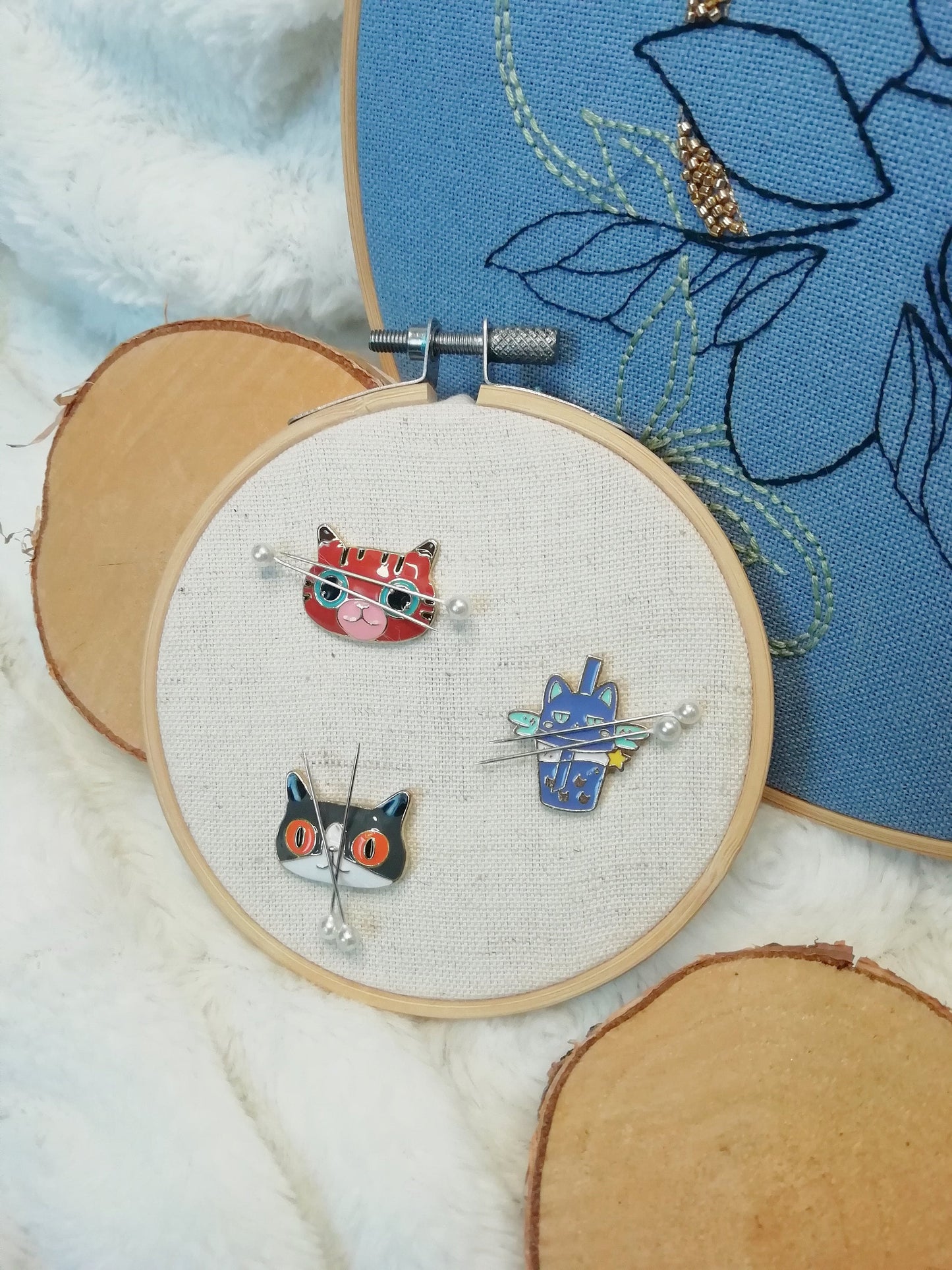 Magnetic needle holder for embroidery "BubbleCat", "Red cat" and "Grey and white cat"