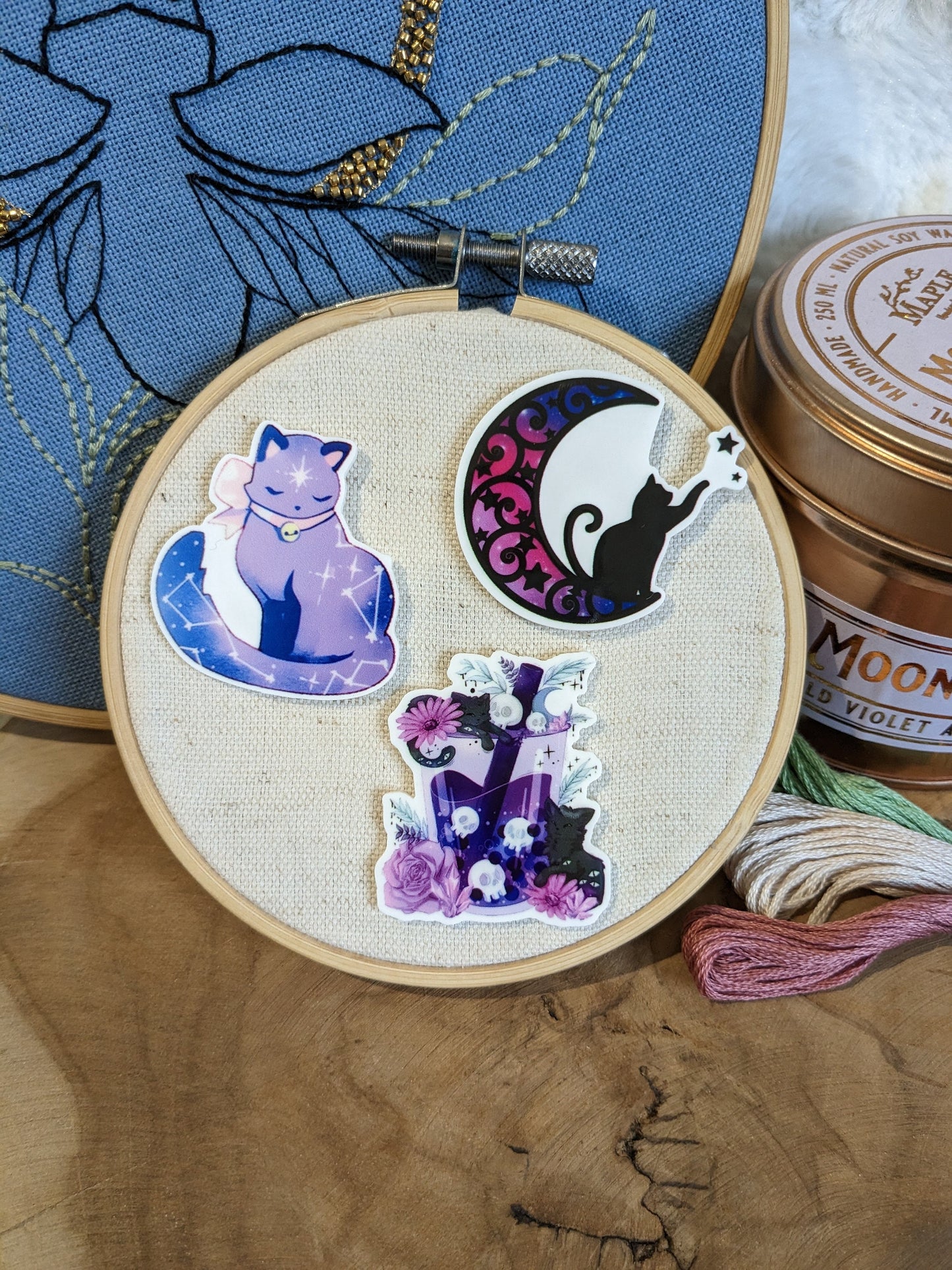 Magnetic needle holder / needle minder "Cat constellation", "Cat and moon" or "Cats and bubble tea"