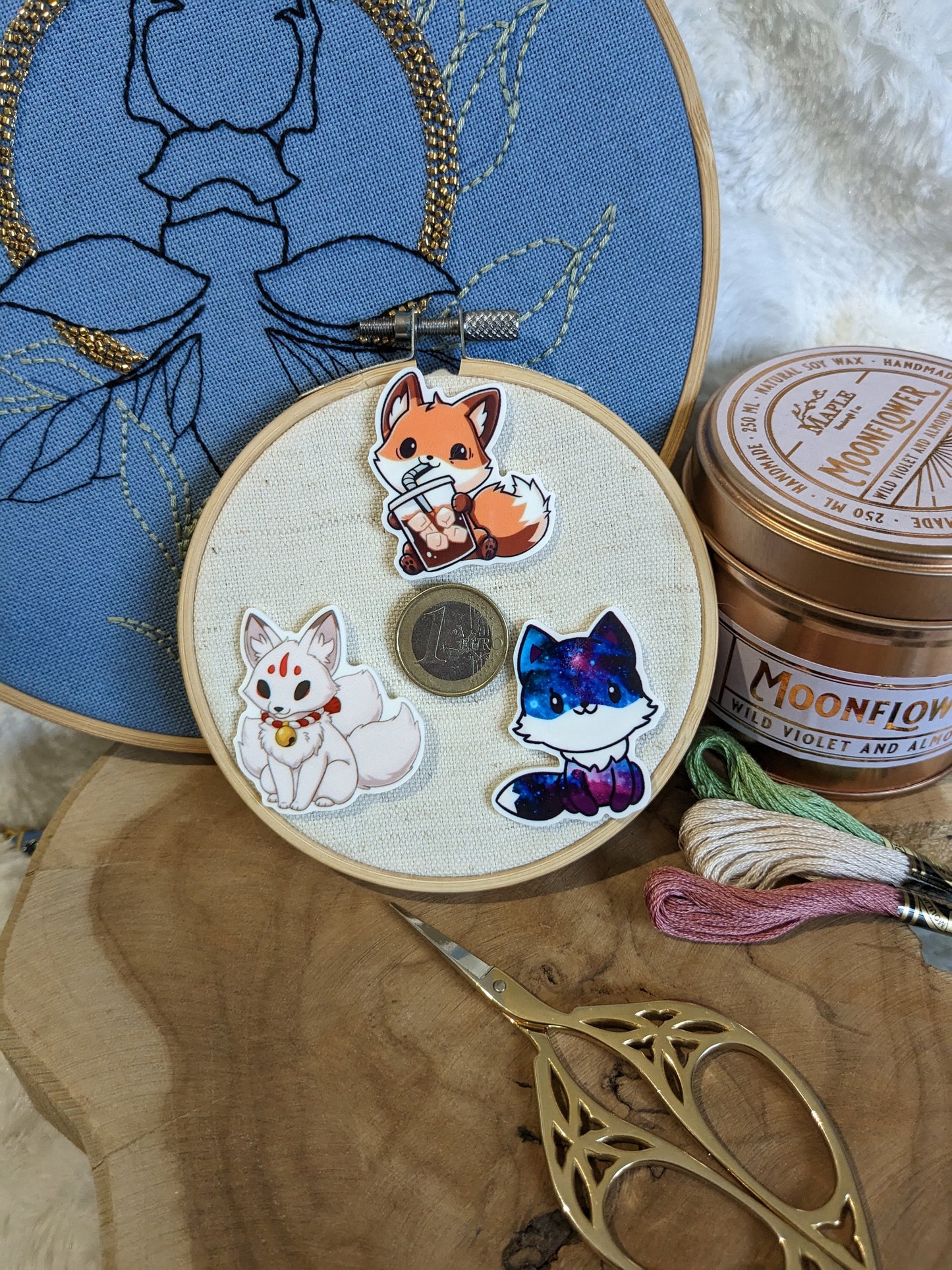 Magnetic needle holder / needle minder "White Kitsune", "Galaxy Fox" or "Fox and bubble tea"