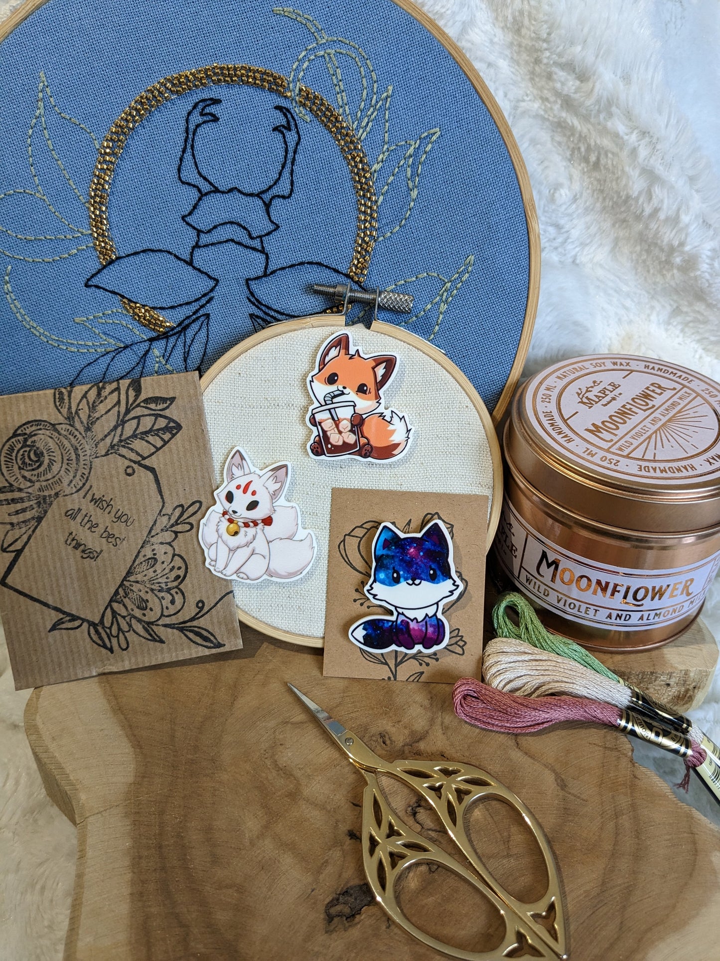 Magnetic needle holder / needle minder "White Kitsune", "Galaxy Fox" or "Fox and bubble tea"