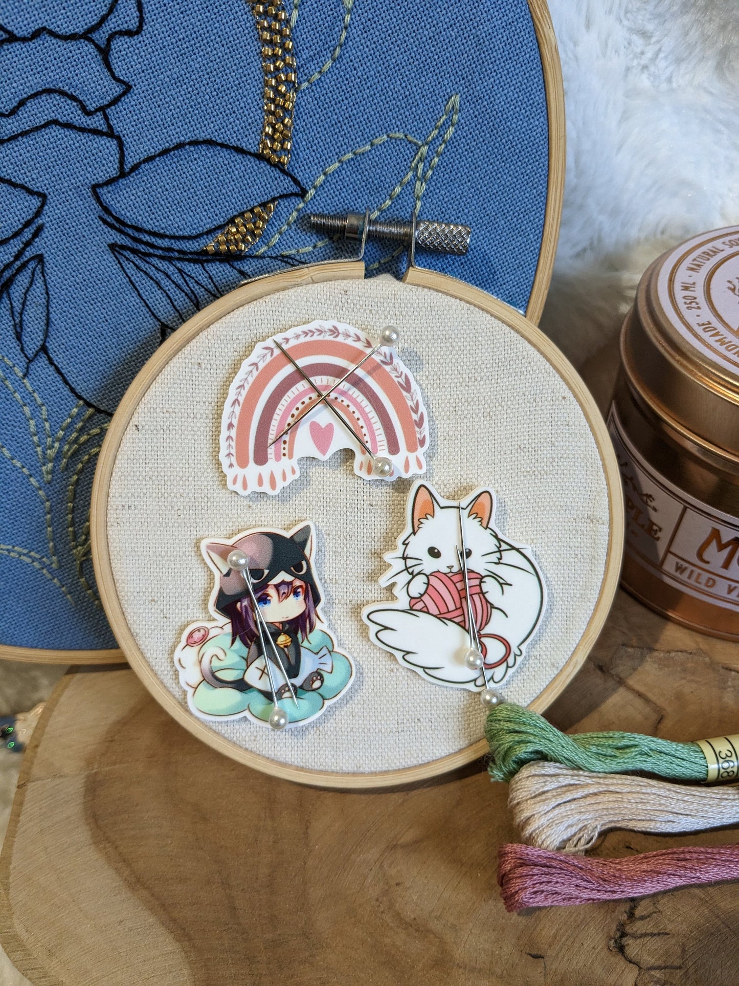 Magnetic needle holder / needle minder "Rainbow", "Cat and ball" or "Cat girl"