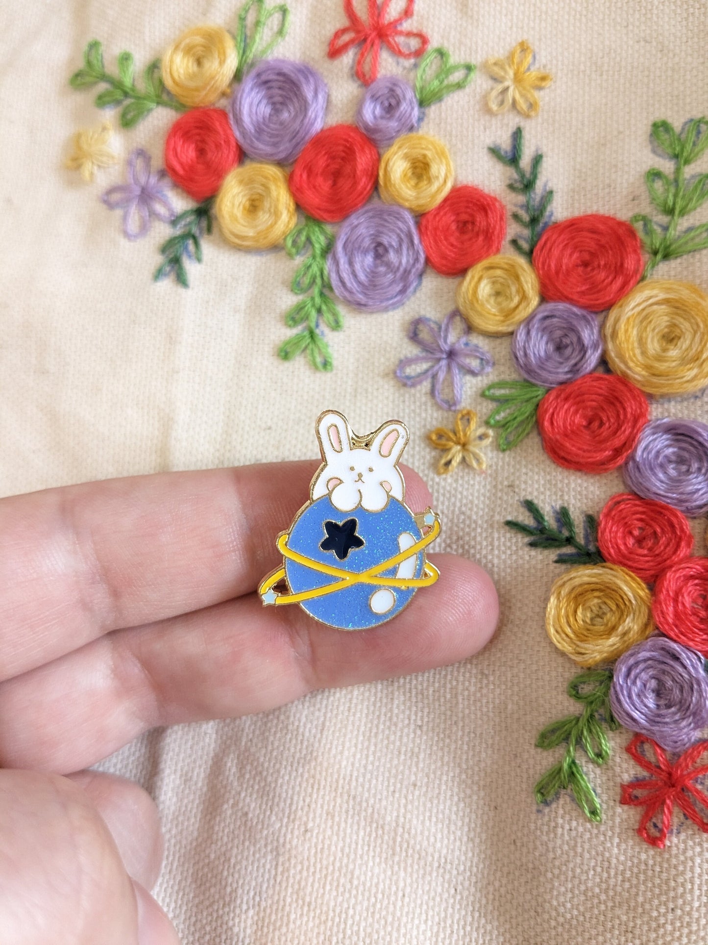 Magnetic needle holder for embroidery "White Rabbit and Moon", "Rabbit and Yellow Moon", "Planet Rabbit" and "Chaturne"