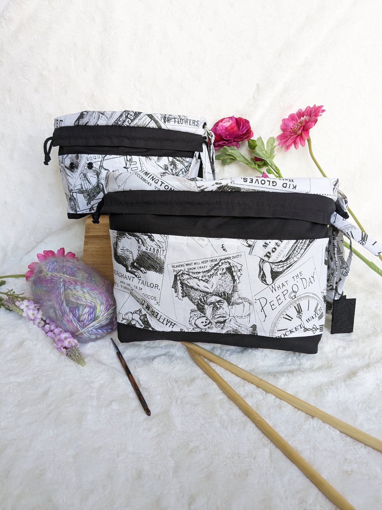 Optimo project bag "Lewis Caroll in wonderland" / knitting and/or crochet work bag