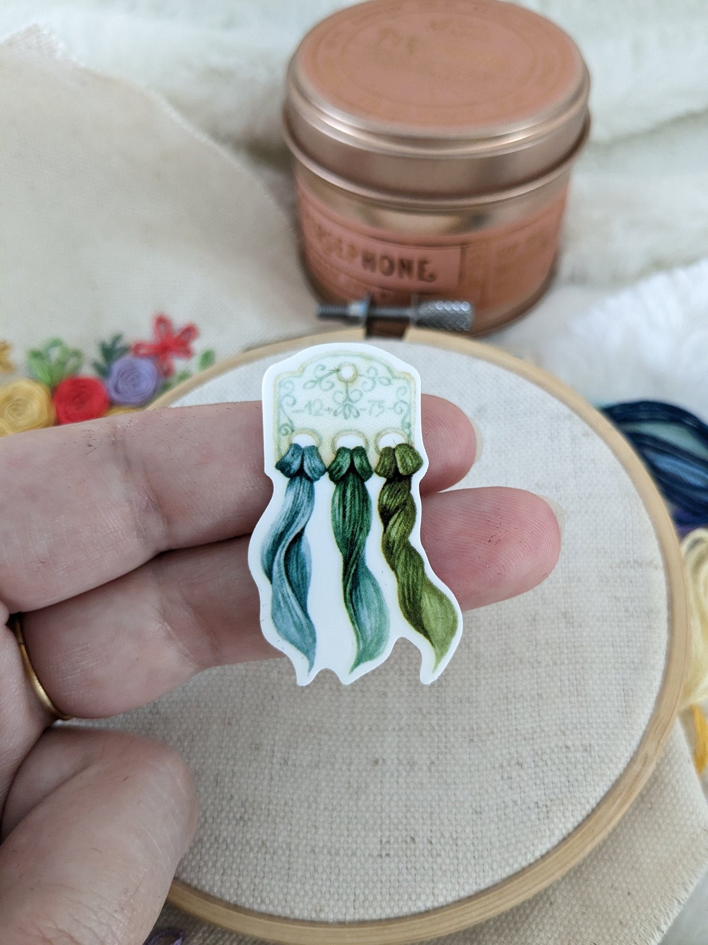 Magnetic needle holder / needle minder "Squirrel", "Embroidery scissors", "Embroidery threads" or "Bird and tea party"