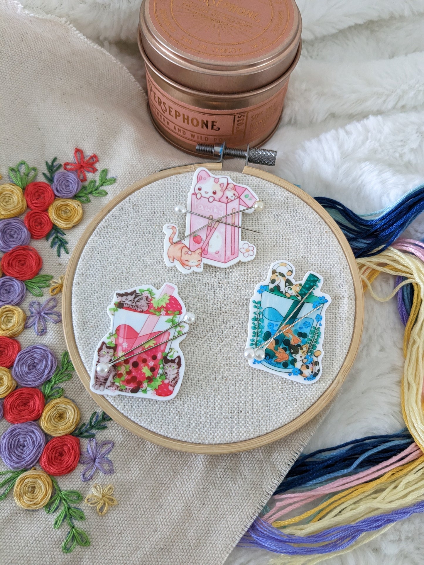 Magnetic needle holder / needle minder "Bubble tea pink", "Bubble tea blue" or "Pocky"