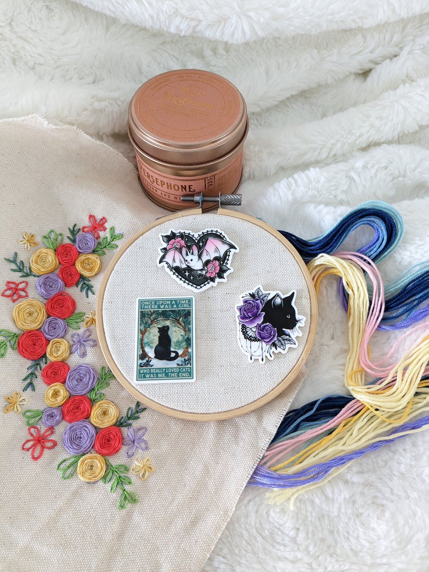 Magnetic needle holder / needle minder "Black cat poster", "Cat and purple flowers" or "Bat"