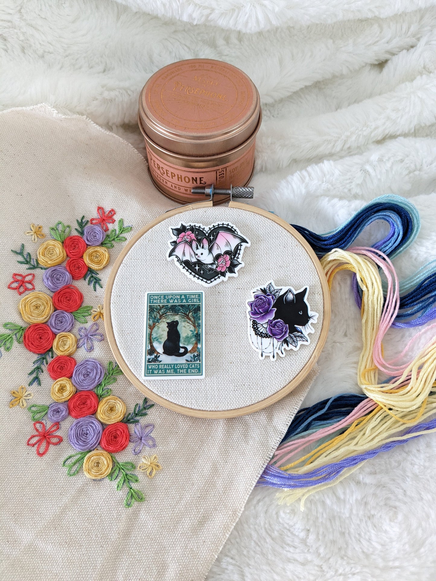 Magnetic needle holder / needle minder "Black cat poster", "Cat and purple flowers" or "Bat"