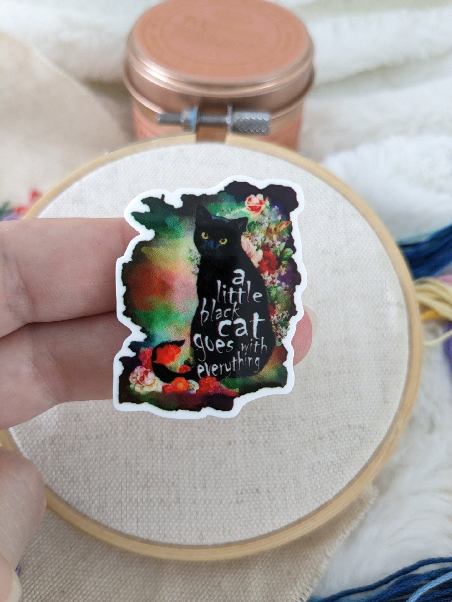 Magnetic needle holder / needle minder "Cup of tea", "Little black cat" or "Chat Café Embroidery"