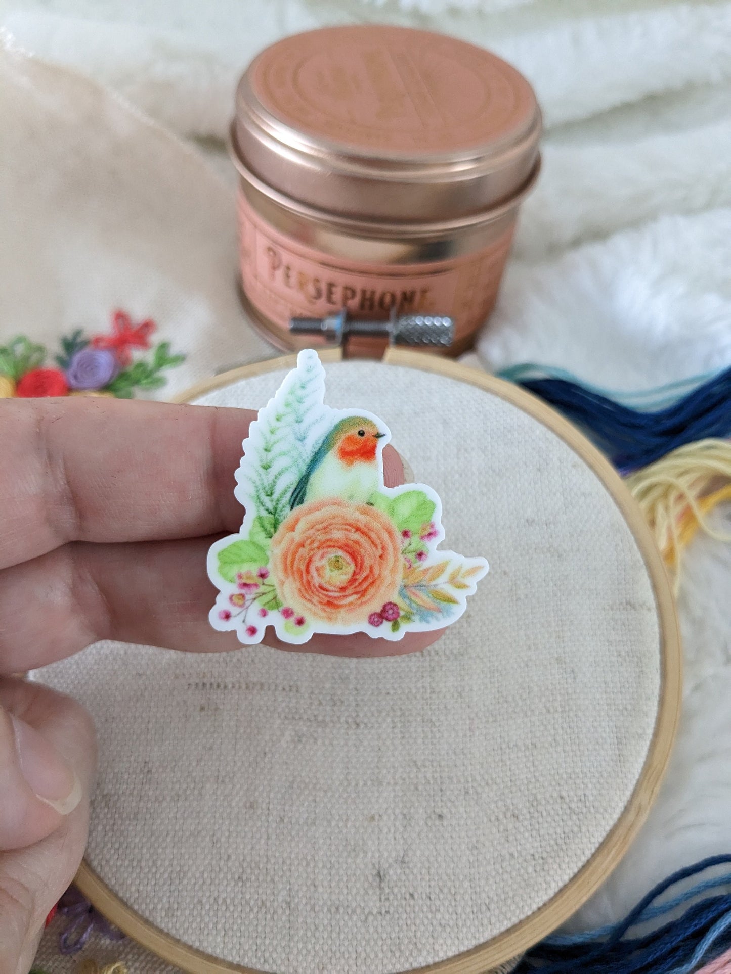 Magnetic needle holder / needle minder "Flowering seagull", "Autumn sparrow", "Gingham seagull" or "Rouge gorge"
