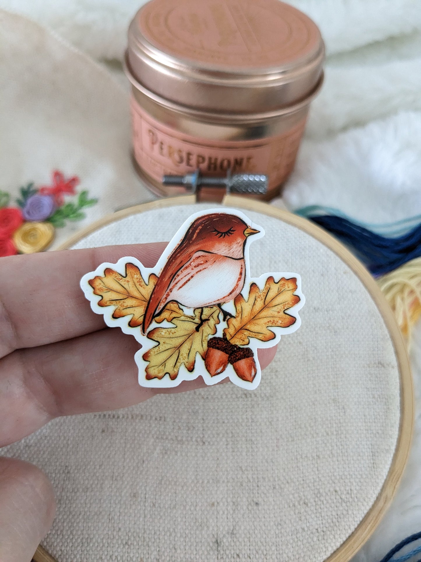 Magnetic needle holder / needle minder "Flowering seagull", "Autumn sparrow", "Gingham seagull" or "Rouge gorge"