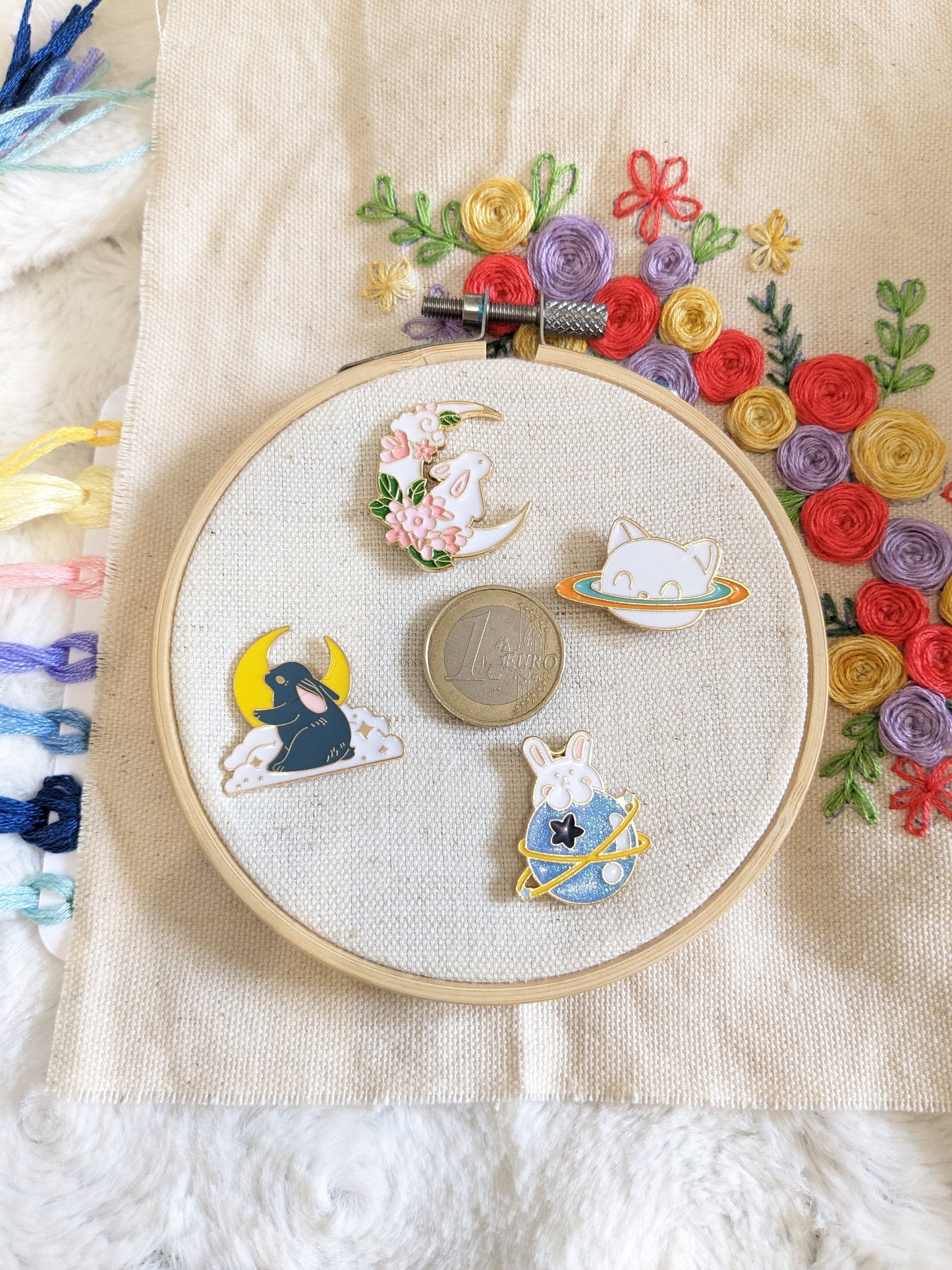 Magnetic needle holder for embroidery "White Rabbit and Moon", "Rabbit and Yellow Moon", "Planet Rabbit" and "Chaturne"