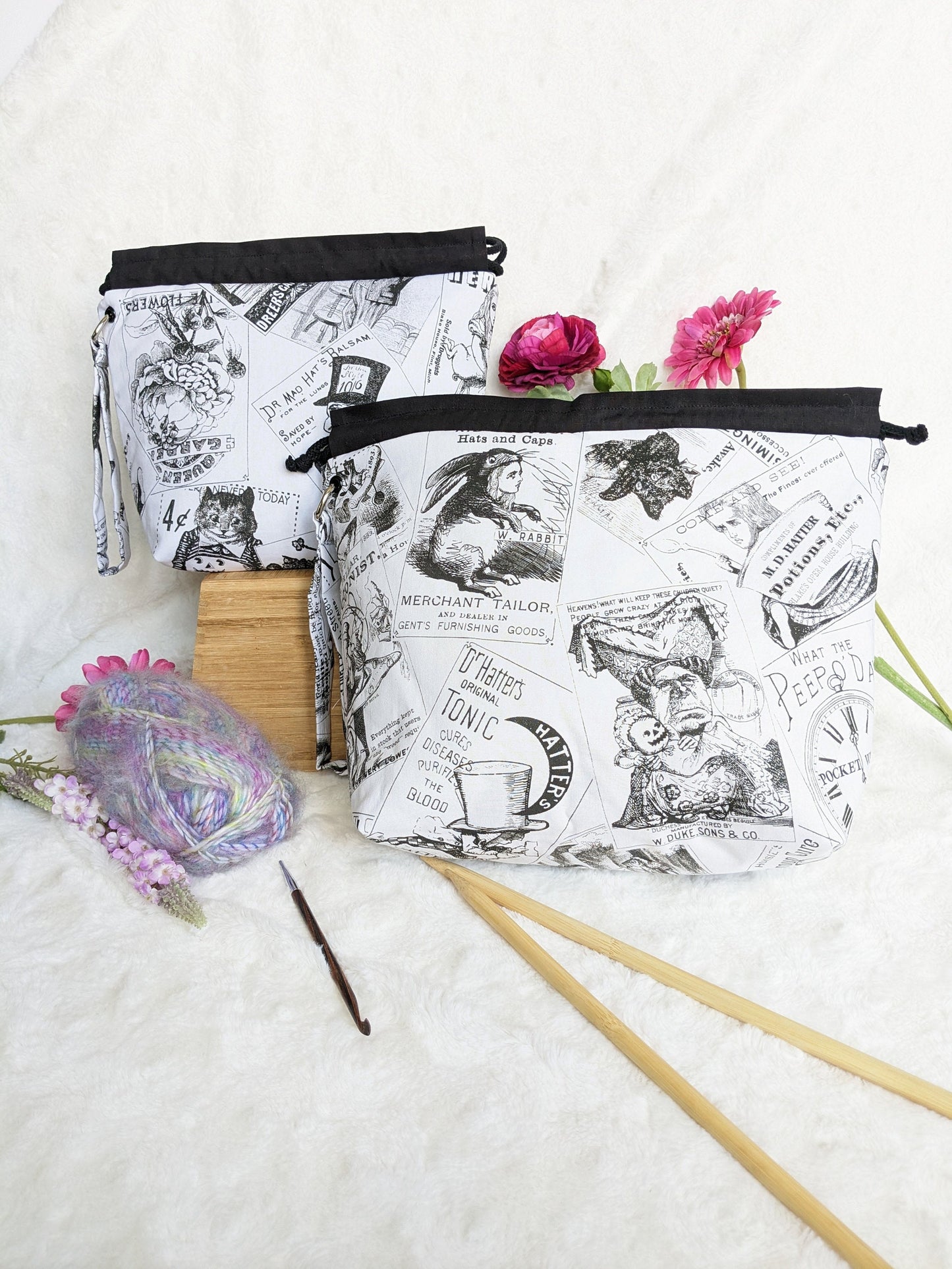 Optimo project bag "Lewis Caroll in wonderland" / knitting and/or crochet work bag
