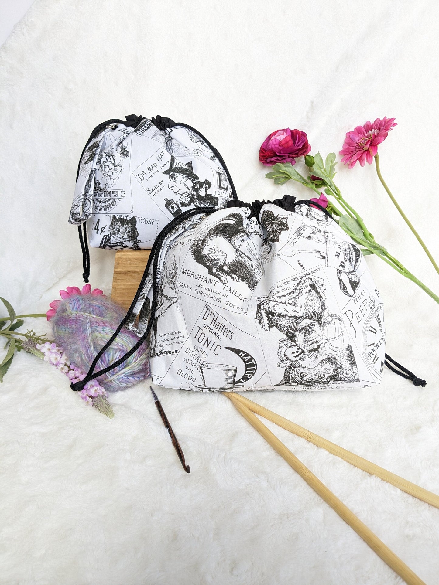 Optimo project bag "Lewis Caroll in wonderland" / knitting and/or crochet work bag
