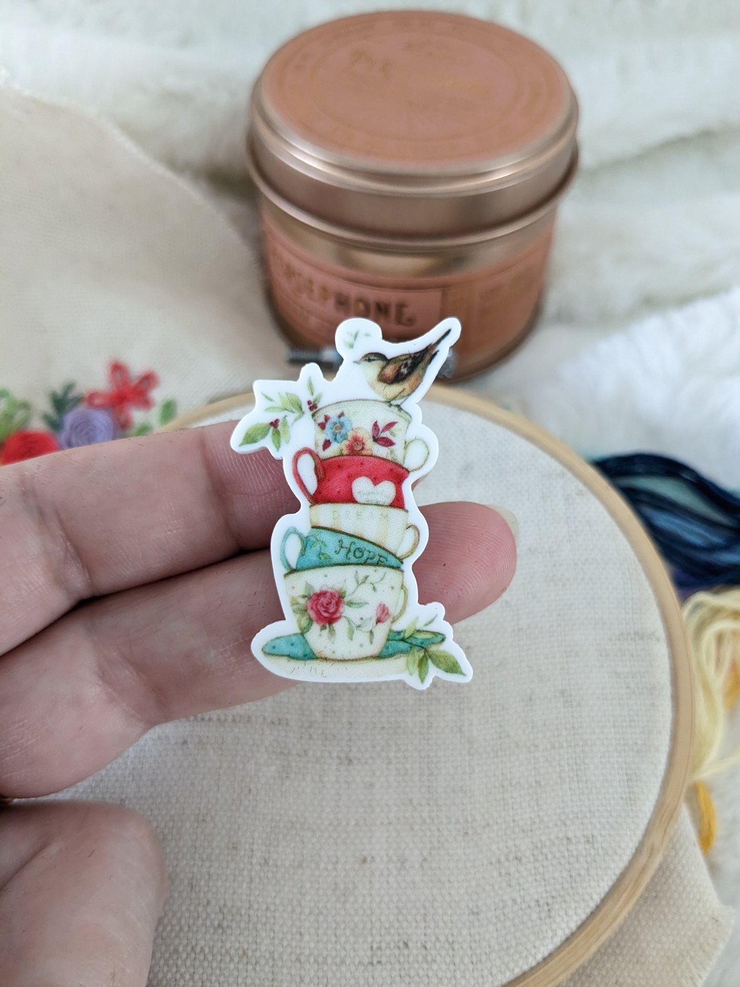 Magnetic needle holder / needle minder "Squirrel", "Embroidery scissors", "Embroidery threads" or "Bird and tea party"