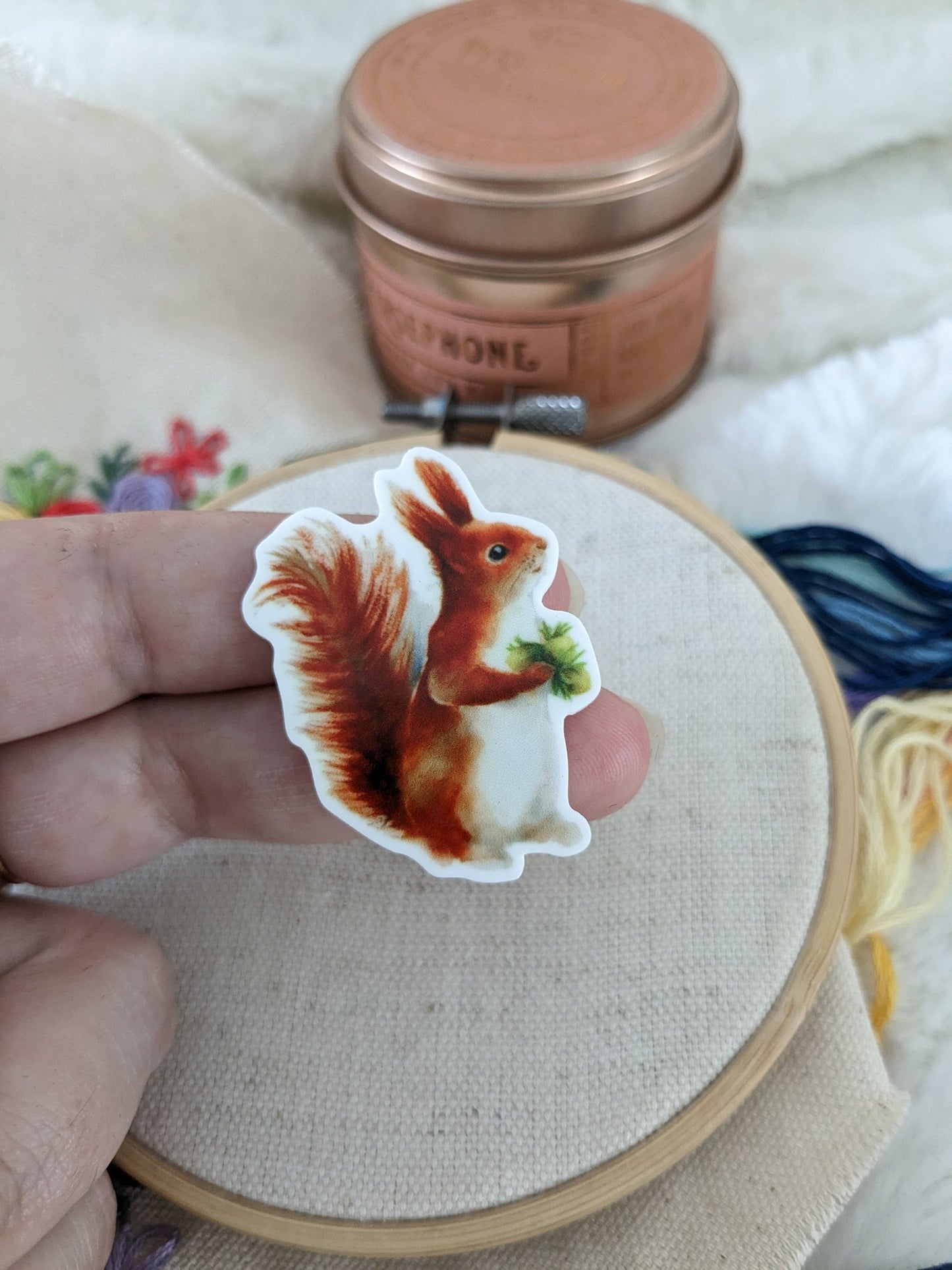 Magnetic needle holder / needle minder "Squirrel", "Embroidery scissors", "Embroidery threads" or "Bird and tea party"
