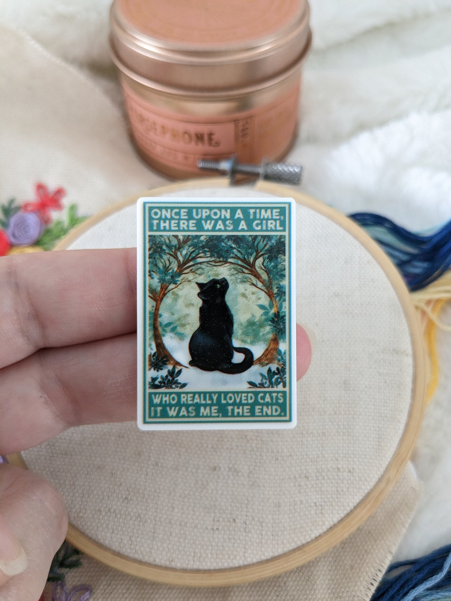 Magnetic needle holder / needle minder "Black cat poster", "Cat and purple flowers" or "Bat"