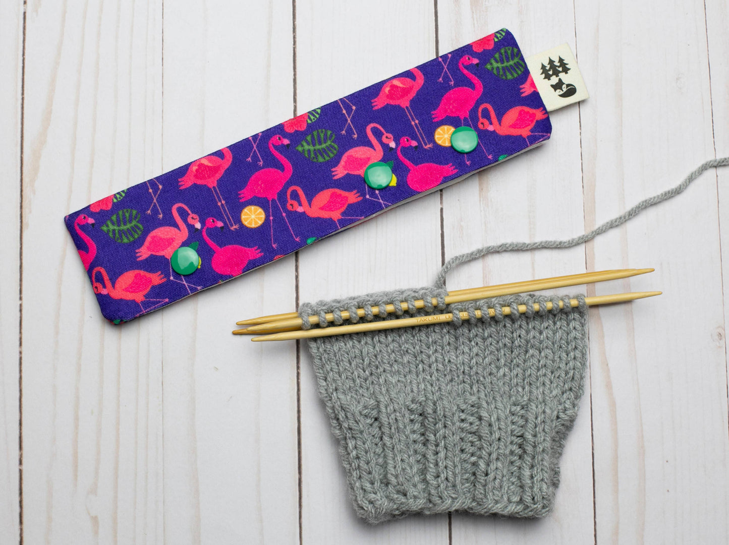 Étui pour aiguilles à chaussettes et DPN, motif Flamingo