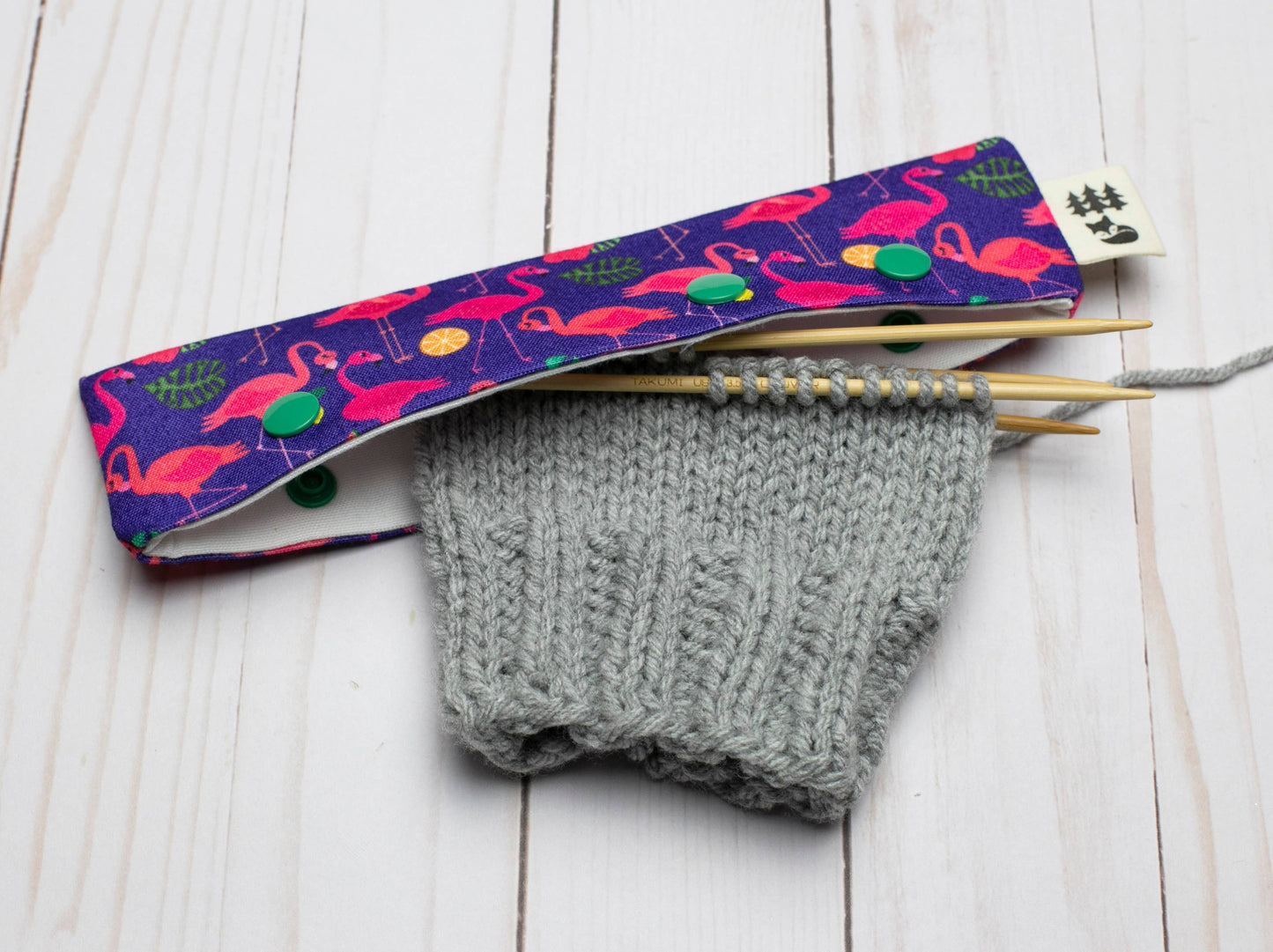Étui pour aiguilles à chaussettes et DPN, motif Flamingo