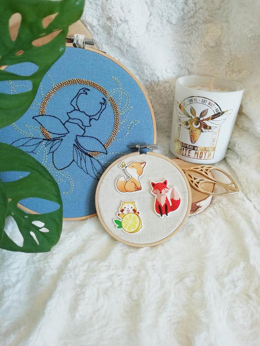 Magnetic needle holder / needle minder "Red panda and lemon", "Fox" or "Fox and butterfly"