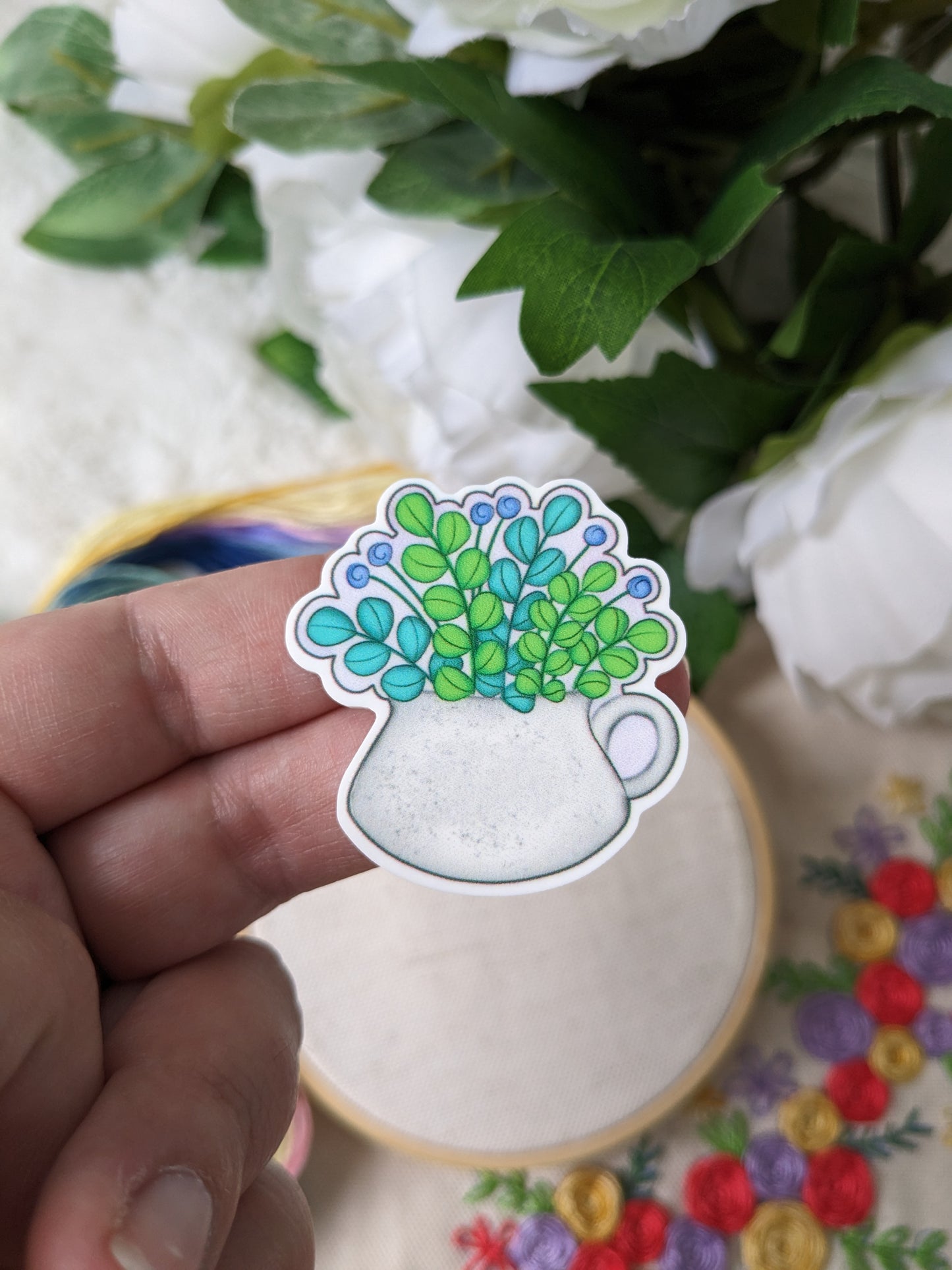 Magnetic needle holder / needle minder "Jug and plants", "Terrarium", "Cat and coffee" or "Leafy fox"