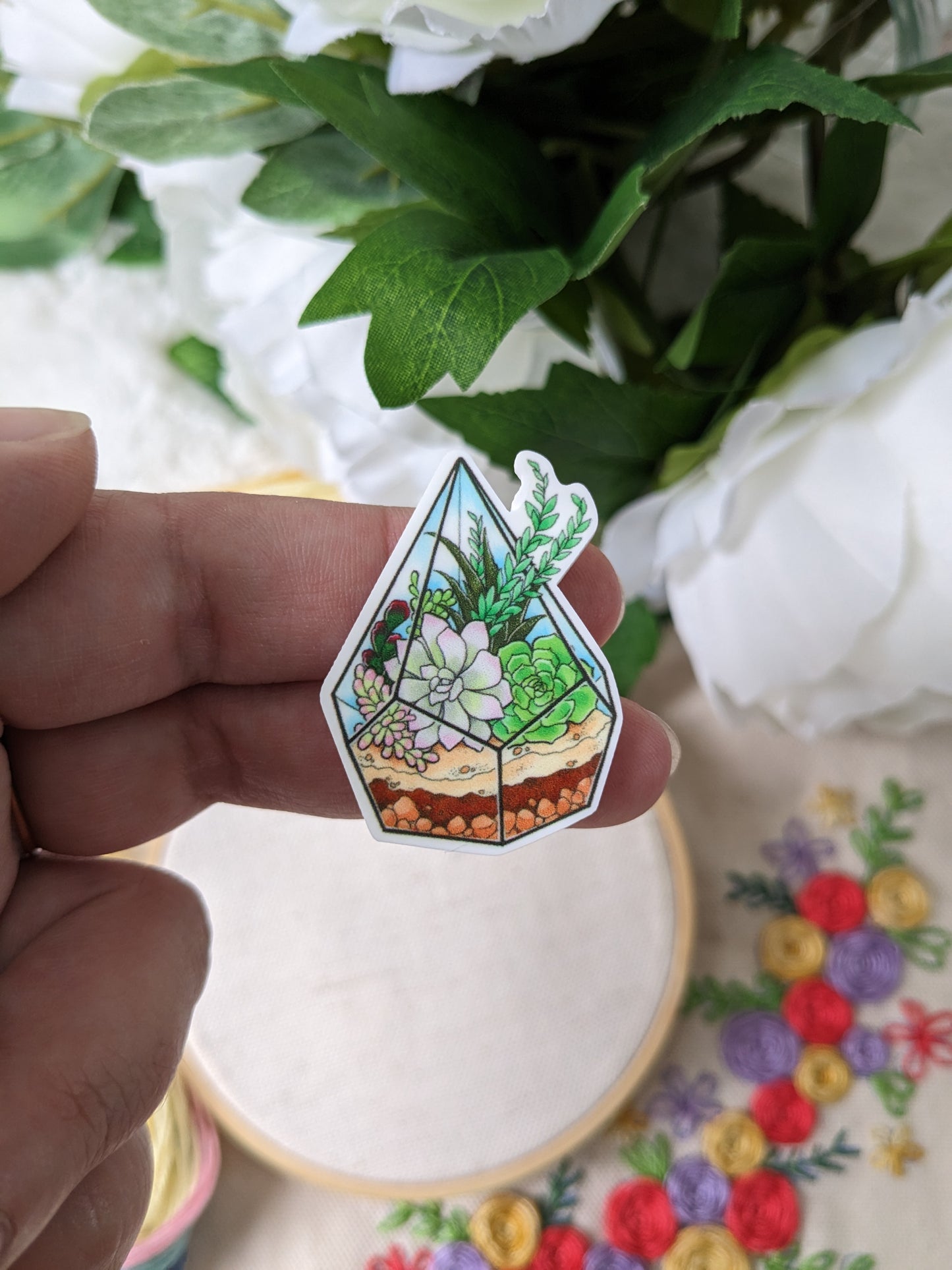 Magnetic needle holder / needle minder "Jug and plants", "Terrarium", "Cat and coffee" or "Leafy fox"