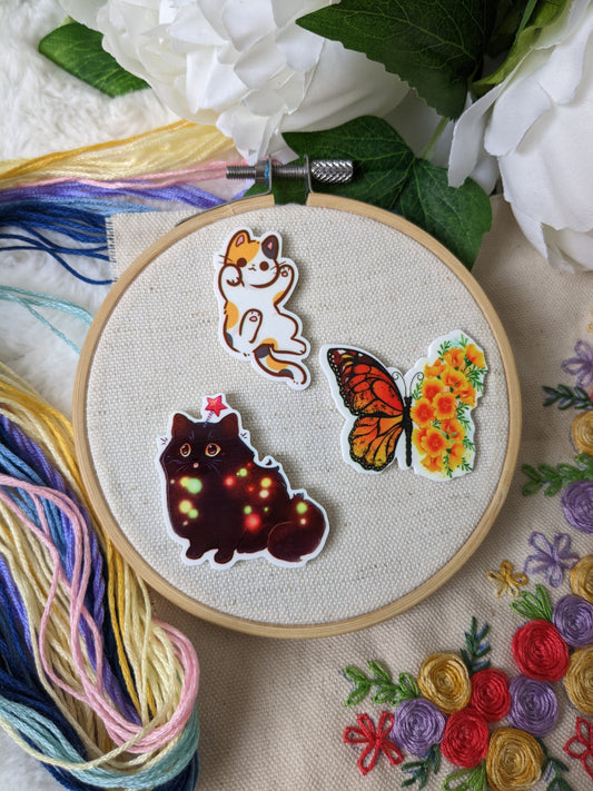 Magnetic needle holder / needle minder "Tricolor cat", "Star cat" or "Monarch butterfly"