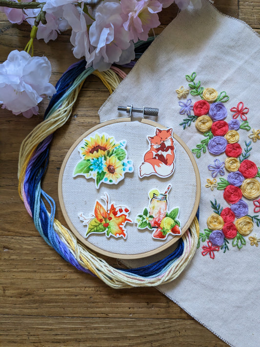 Magnetic needle holder / needle minder "Fox cuddle", "Sunflower", "Strawberry lemonade" or "Autumn leaves"