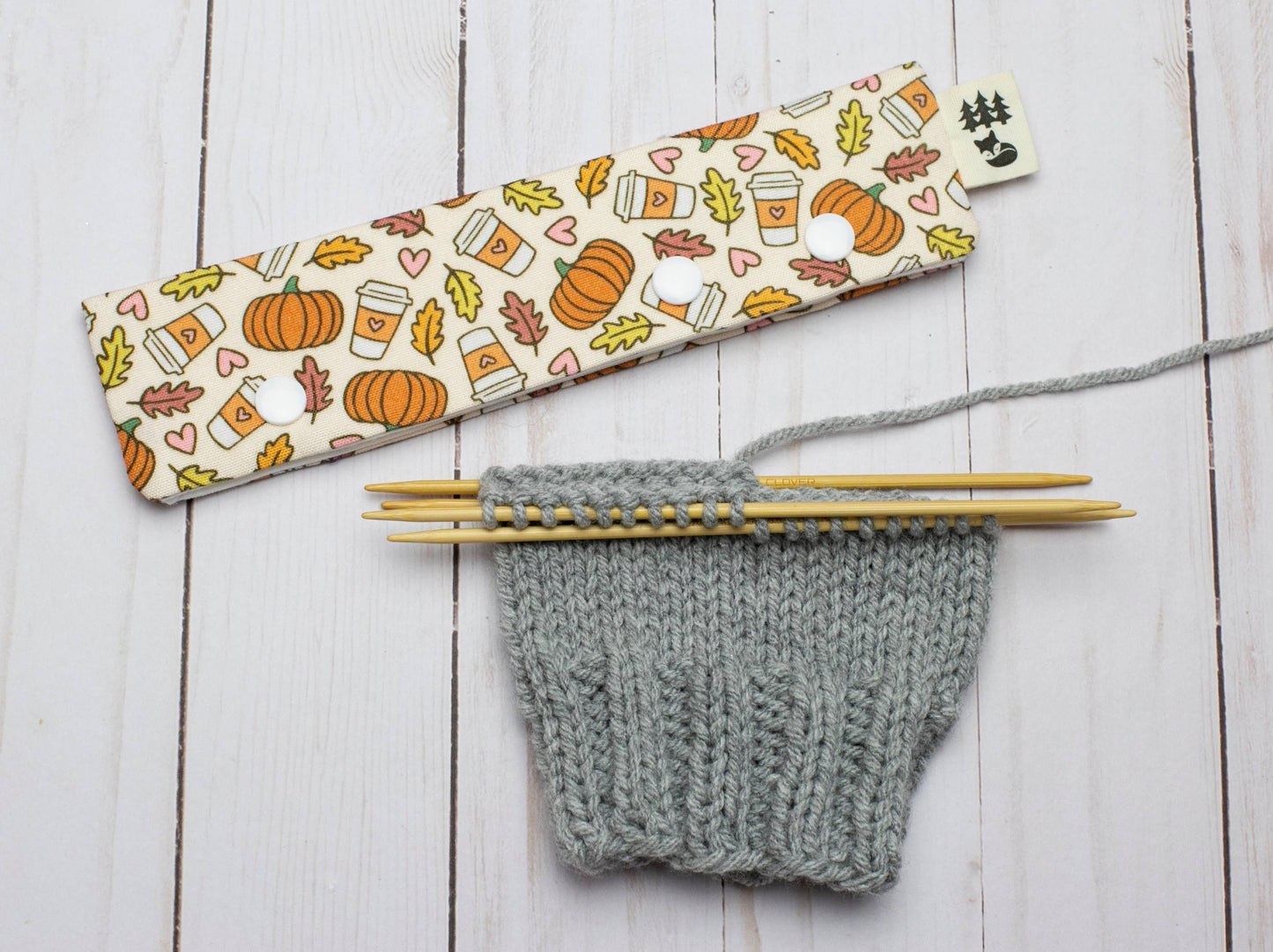 Étui pour aiguilles à chaussettes et DPN motif Saveurs d'automne