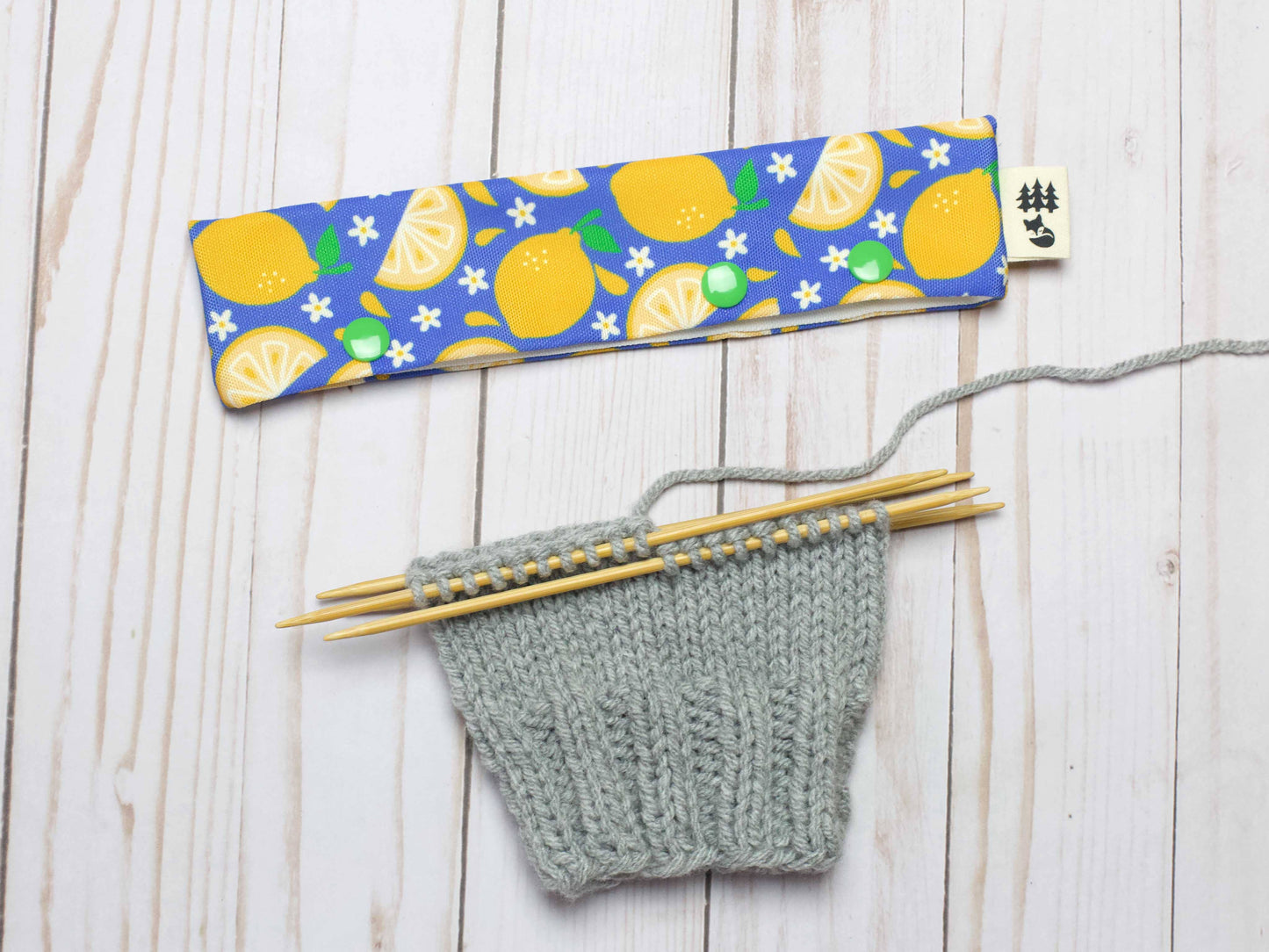 Étui pour aiguilles à chaussettes et DPN motif Citrons
