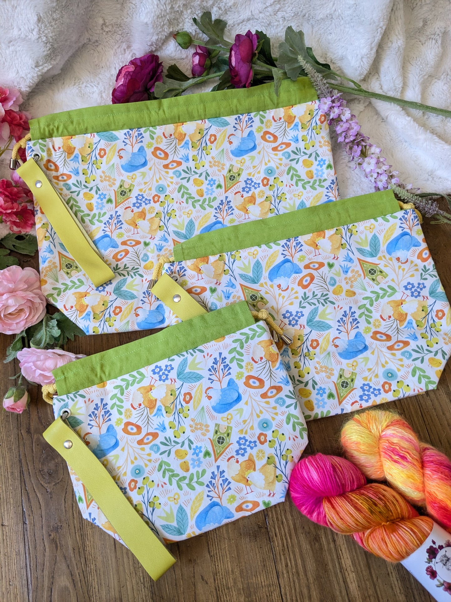 Sac à projet "Poules printanières" motif Lixy illustration