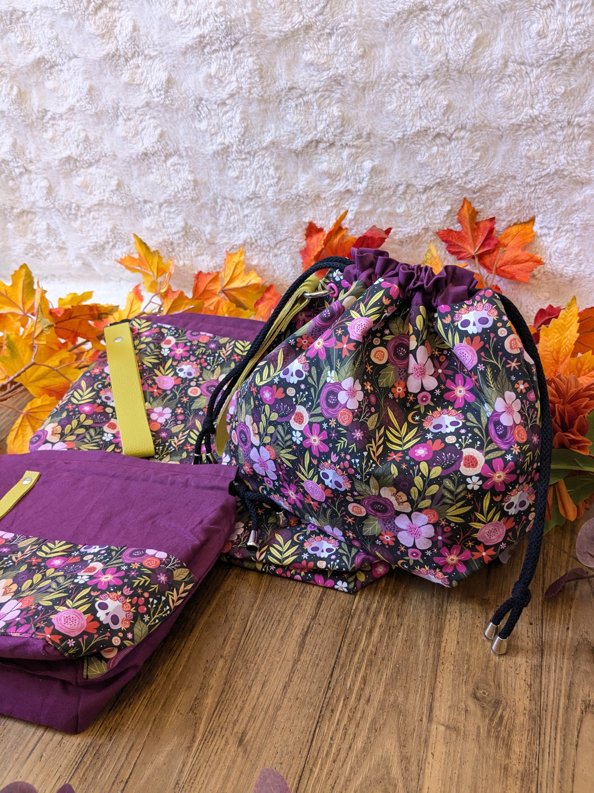 Sac à projet "Skulls and flowers" motif Lixy illustration