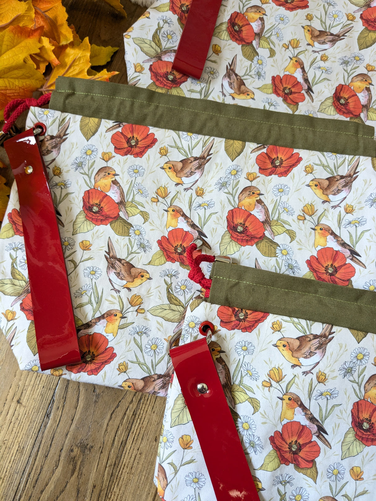 Sac à projet "Rouges-gorges et coquelicots" motif Lixy illustration