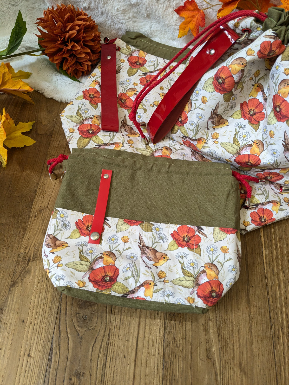 Sac à projet "Rouges-gorges et coquelicots" motif Lixy illustration