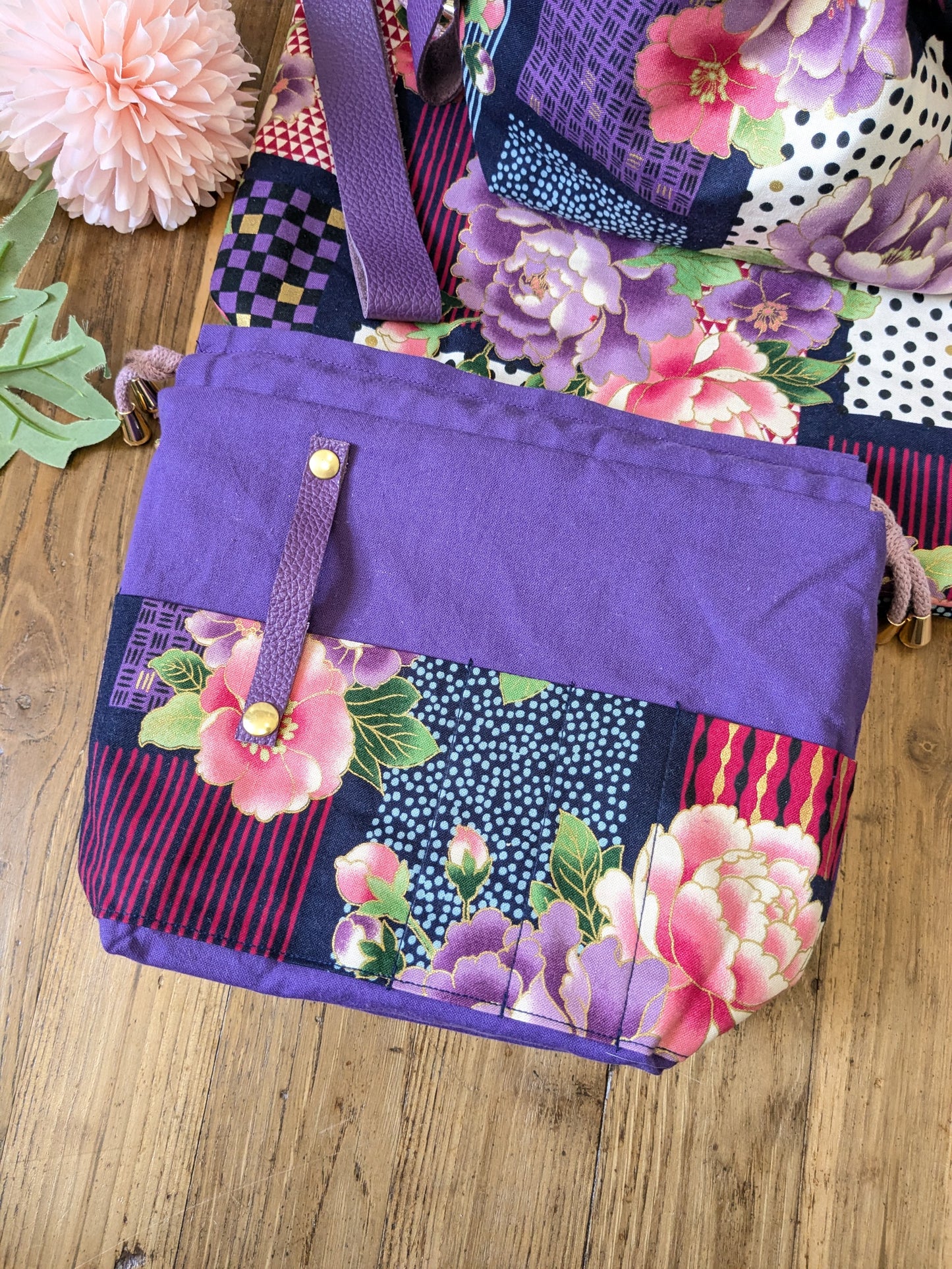 Sac à projet "Pivoines et motifs graphiques"