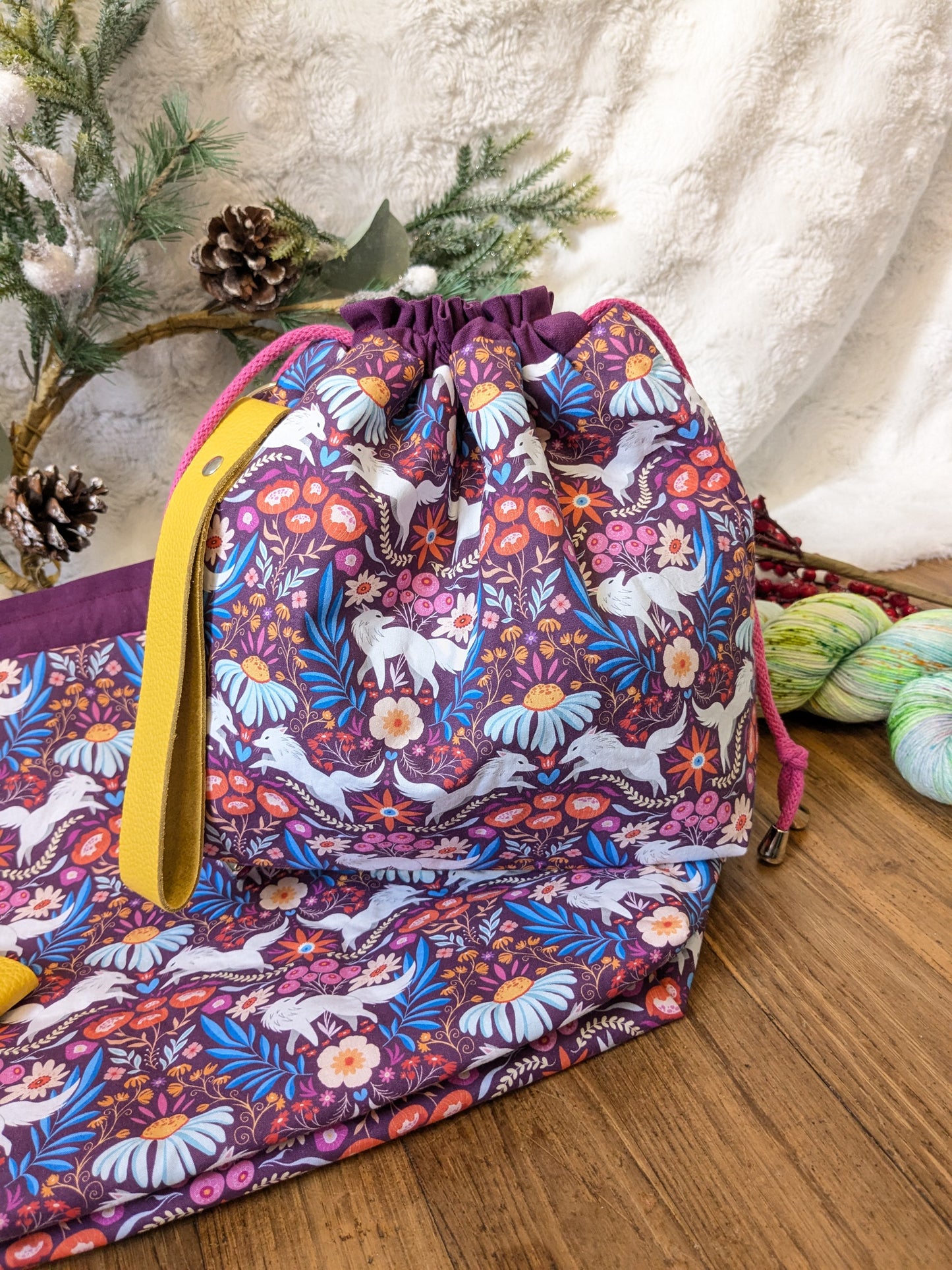 Sac à projet "Loups blancs" imprimé Lixy illustration