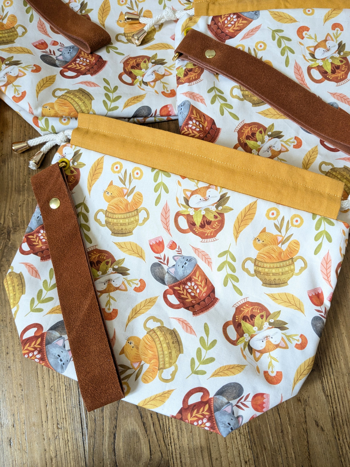 Sac à projet "Tasses de chats" motif Lixy illustration