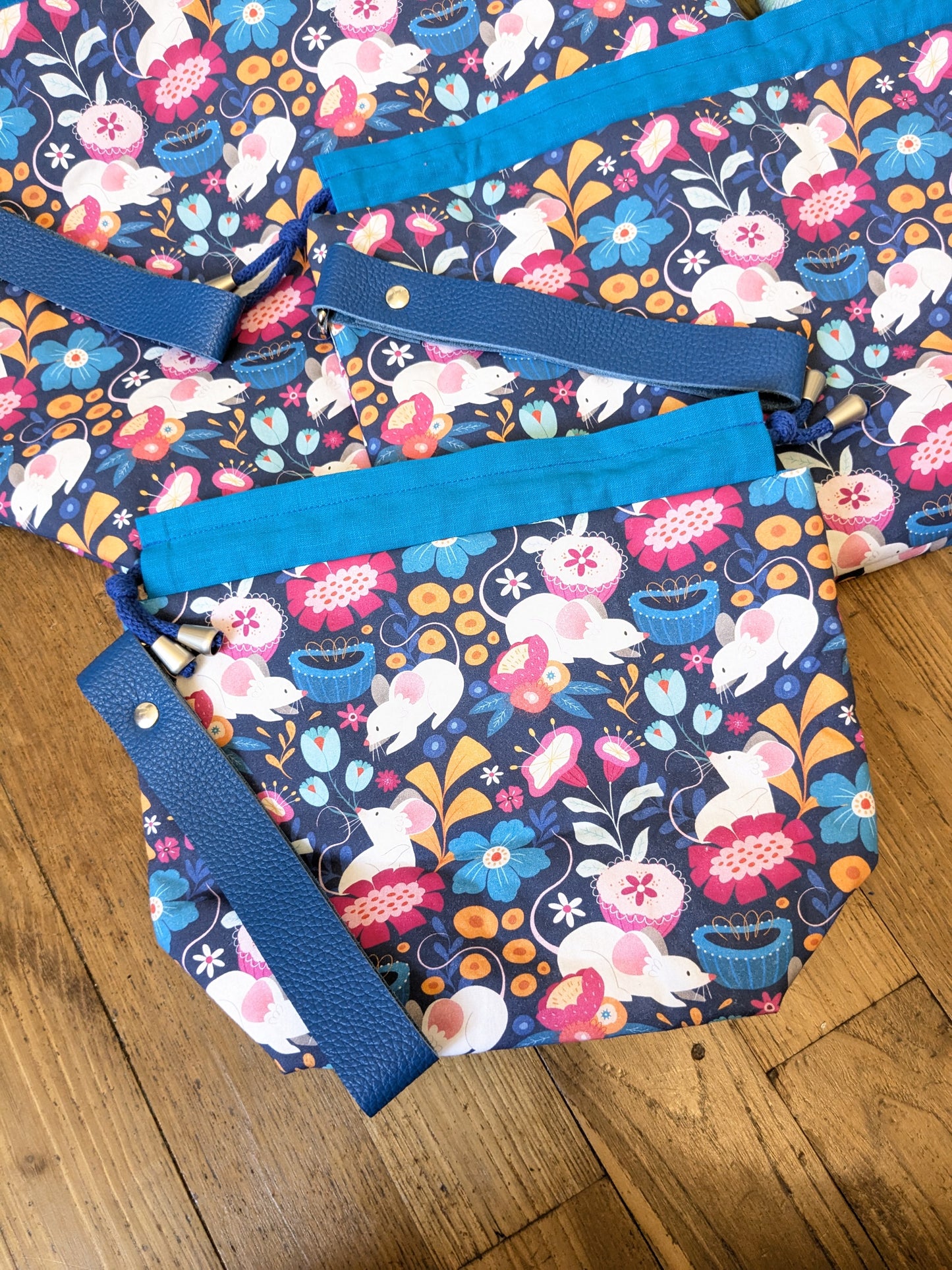 Sac à projet "Souris fleuries" imprimé Lixy illustration