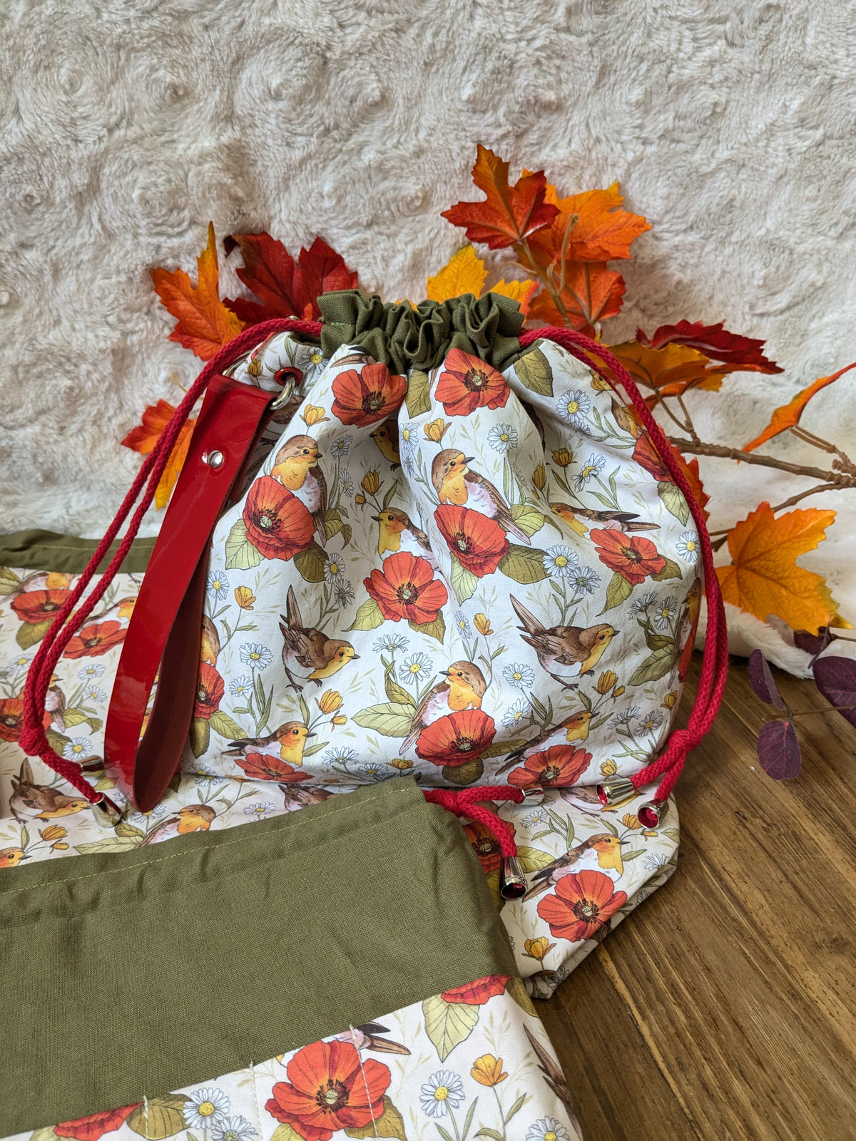 Sac à projet "Rouges-gorges et coquelicots" motif Lixy illustration