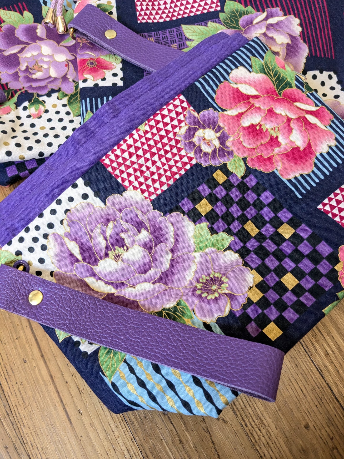 Sac à projet "Pivoines et motifs graphiques"