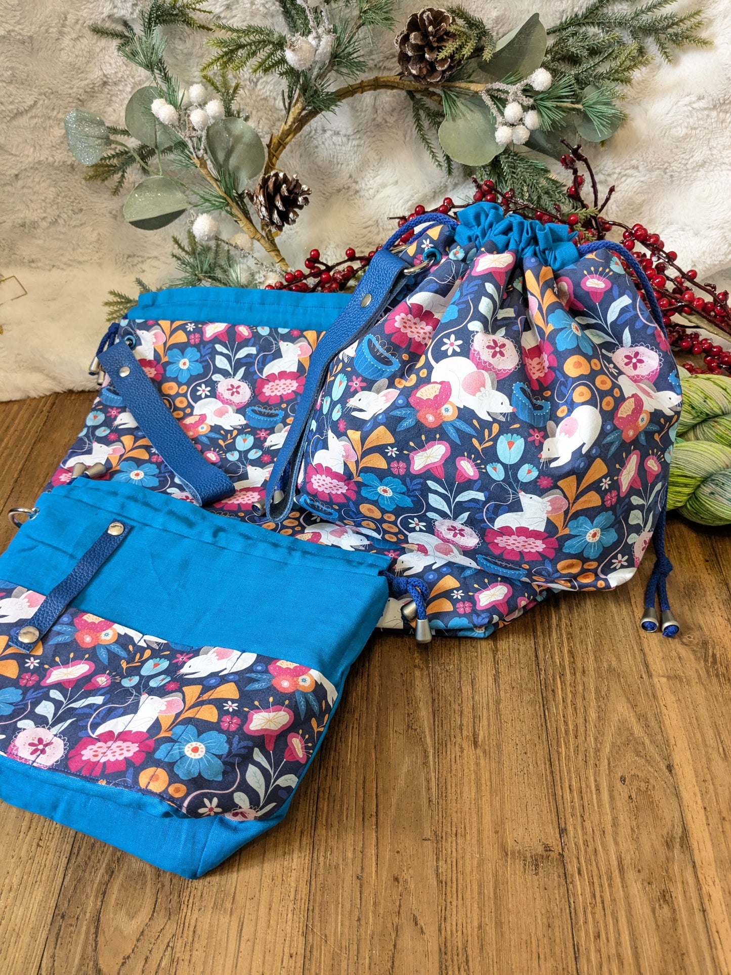 Sac à projet "Souris fleuries" imprimé Lixy illustration